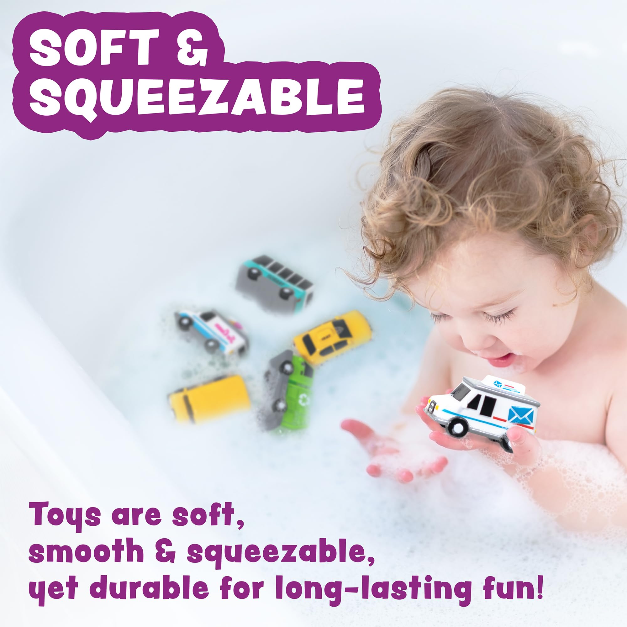 ® Vehicles™ - Juguetes de baño sin moho para coches de baño, paquete de 6, sellados, sin agujeros, diseño de juguetes de baño que mantiene la humedad fuera | Suave, exprimible y flota en el 5