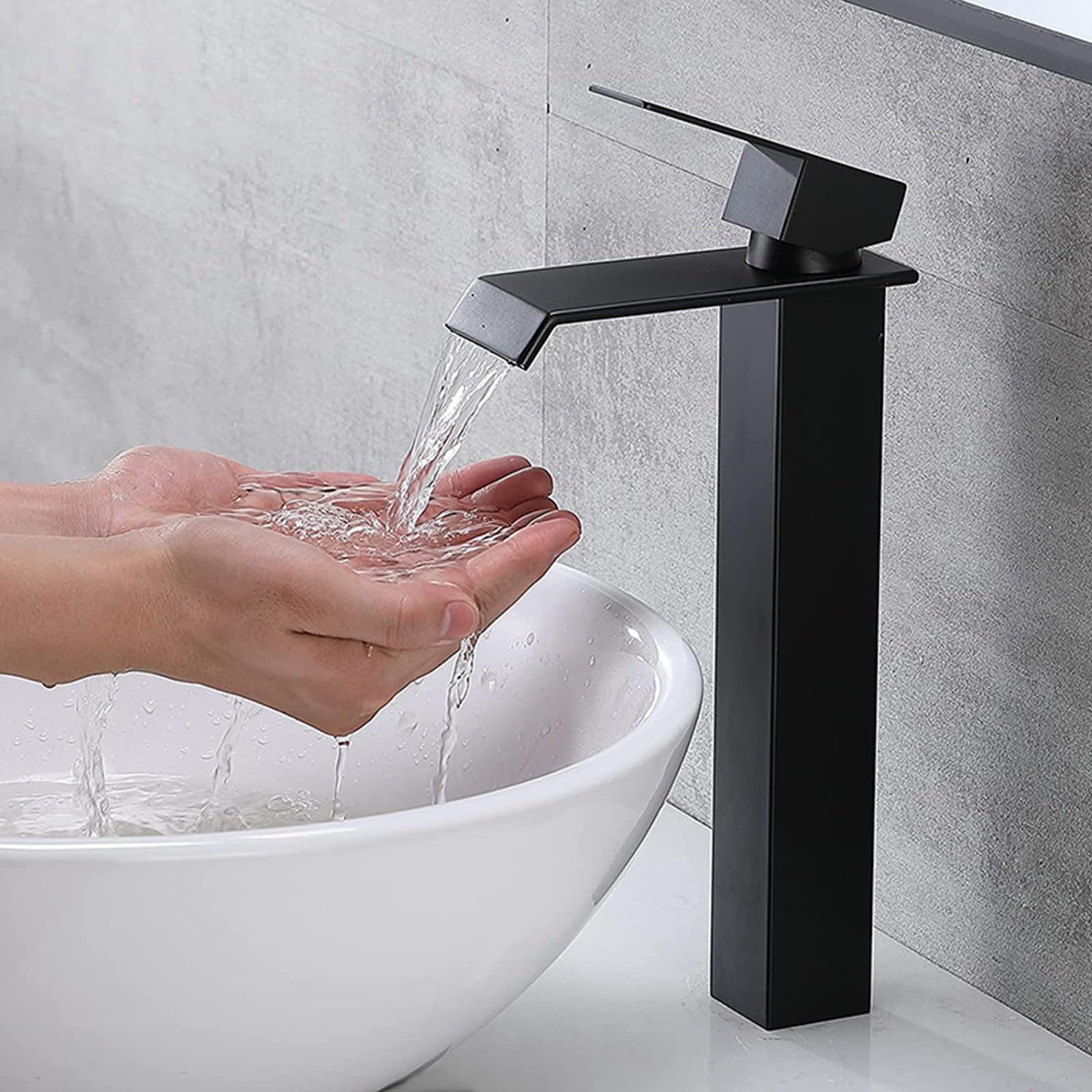 SOHNVWTGD Tall Basin Taps Waterfall, Single Hole Modern Sink Faucet with High Spout,Black