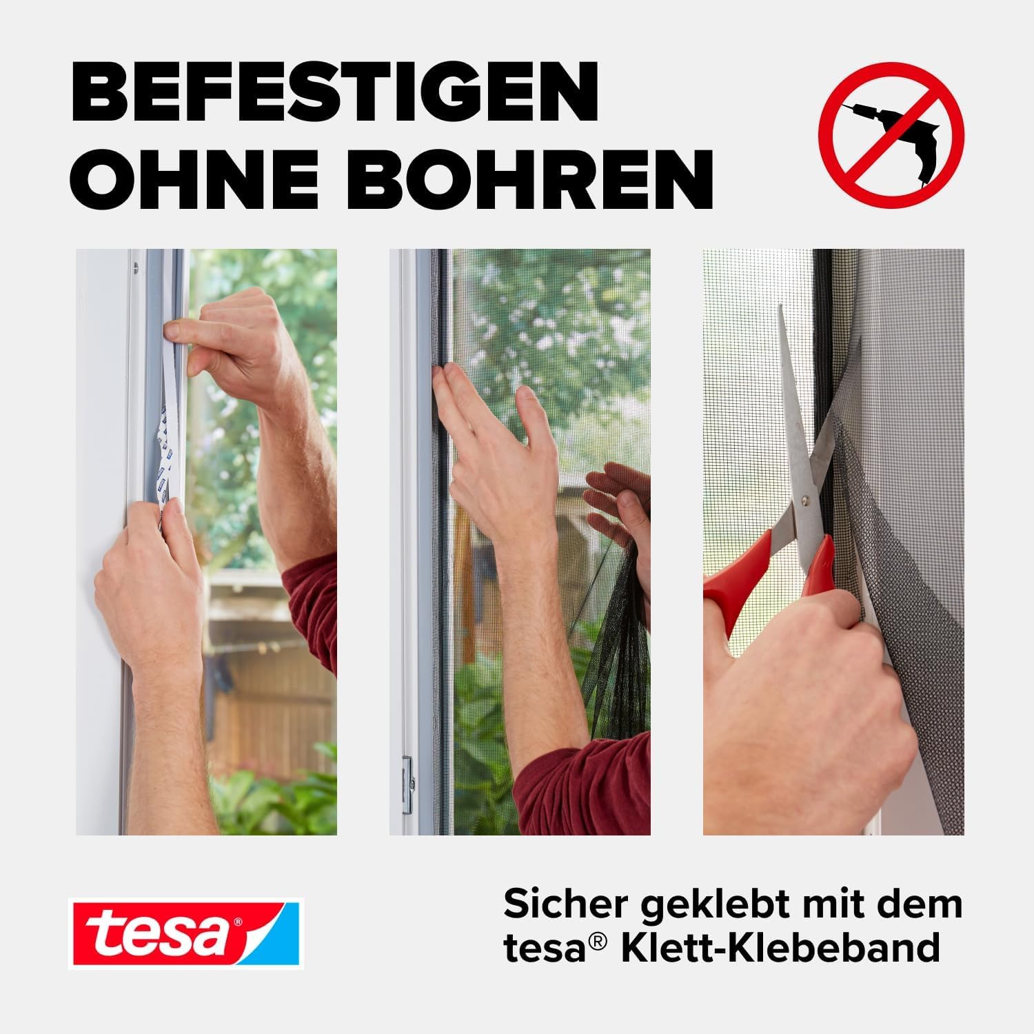 tesa Insect Stop Standard Fliegengitter für Fenster - Insektenschutz zuschneidbar - Mückenschutz ohne Bohren (3 Stück, Anthrazit (Durchsichtig), 1,5m:1,8m)