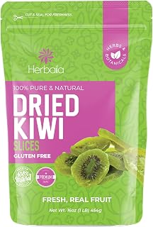 Herbaila Dried Kiwi Fruit Slices 1lb - All Natural Non-GMO Lightly Sweetened Dehydrated Kiwifruit Resealable Pouch