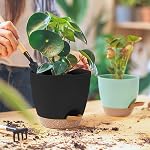 5 Pack Plant Pots Indoor 7/6.5/6/5.5/5 Inch Flower Pots Self Watering Planters for Indoor Plants with Drainage Hole Plastic Plant Pot for African Violet Cactus Flowers Succulents(Black)