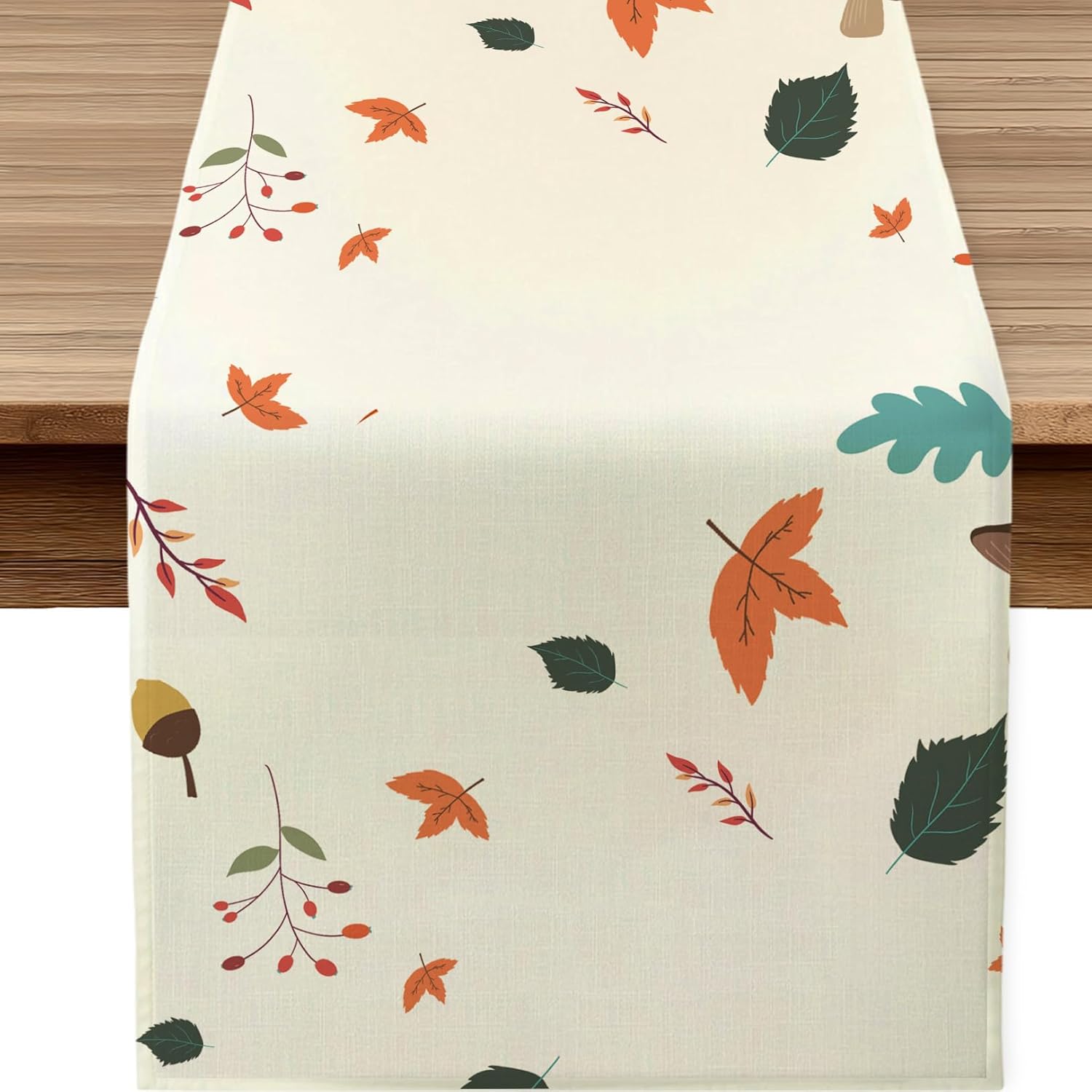Pumpkin Thanksgiving Table Runner, Thanksgiving Table Cloth Decorations for Home Indoor, Kitchen Decor, 72 Inches Long Beige