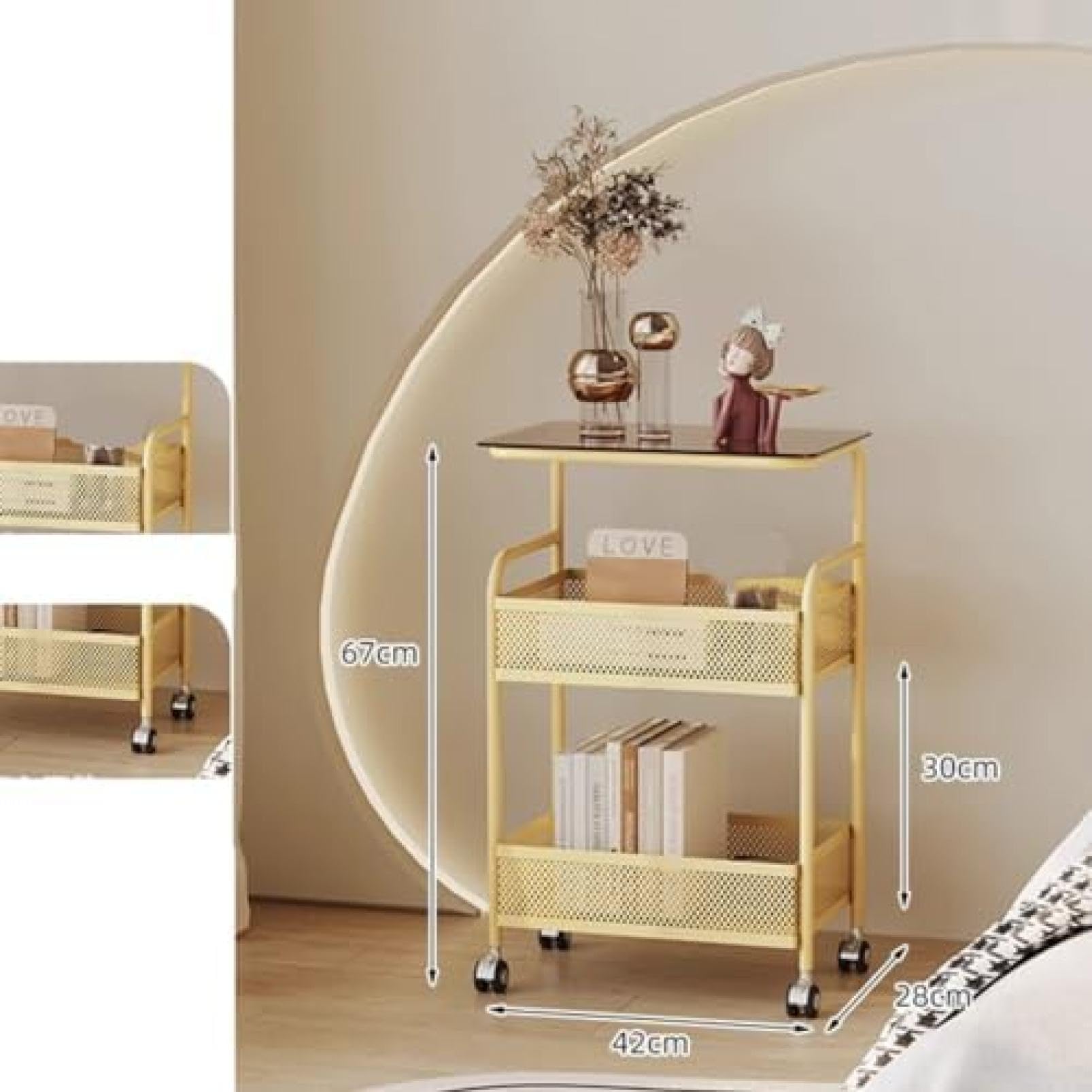 金色のガラス棚付きキッチンワゴン Amazon.co.jp: ワゴン キャスター付き キッチン テーブル ラック 本