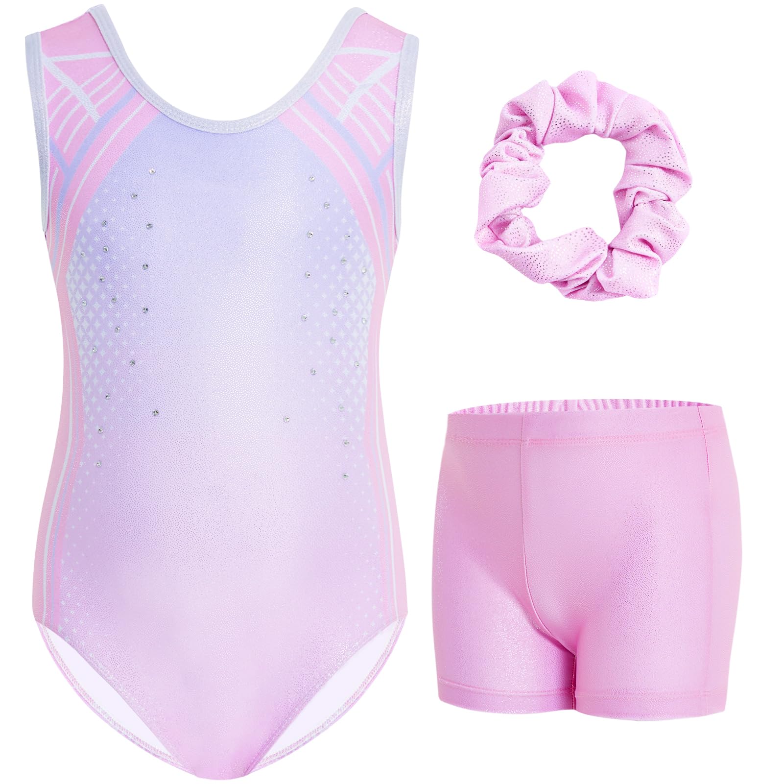 Gogokids Gymnastics Leotards for Girls Sparkly Rhinestone Dance Unitards Biketards with Shorts Activewear-image-12