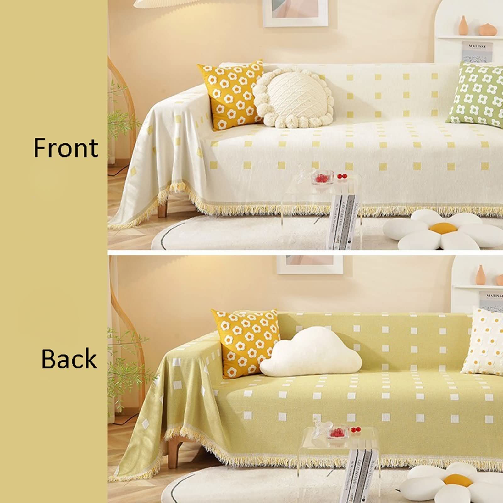Couchbezug 3 Sitzer,Sofabezug mit Quadrat Bezug Sofa Chenille Sofa-Handtuch Gelb Sofahusse Universal 180x260CM