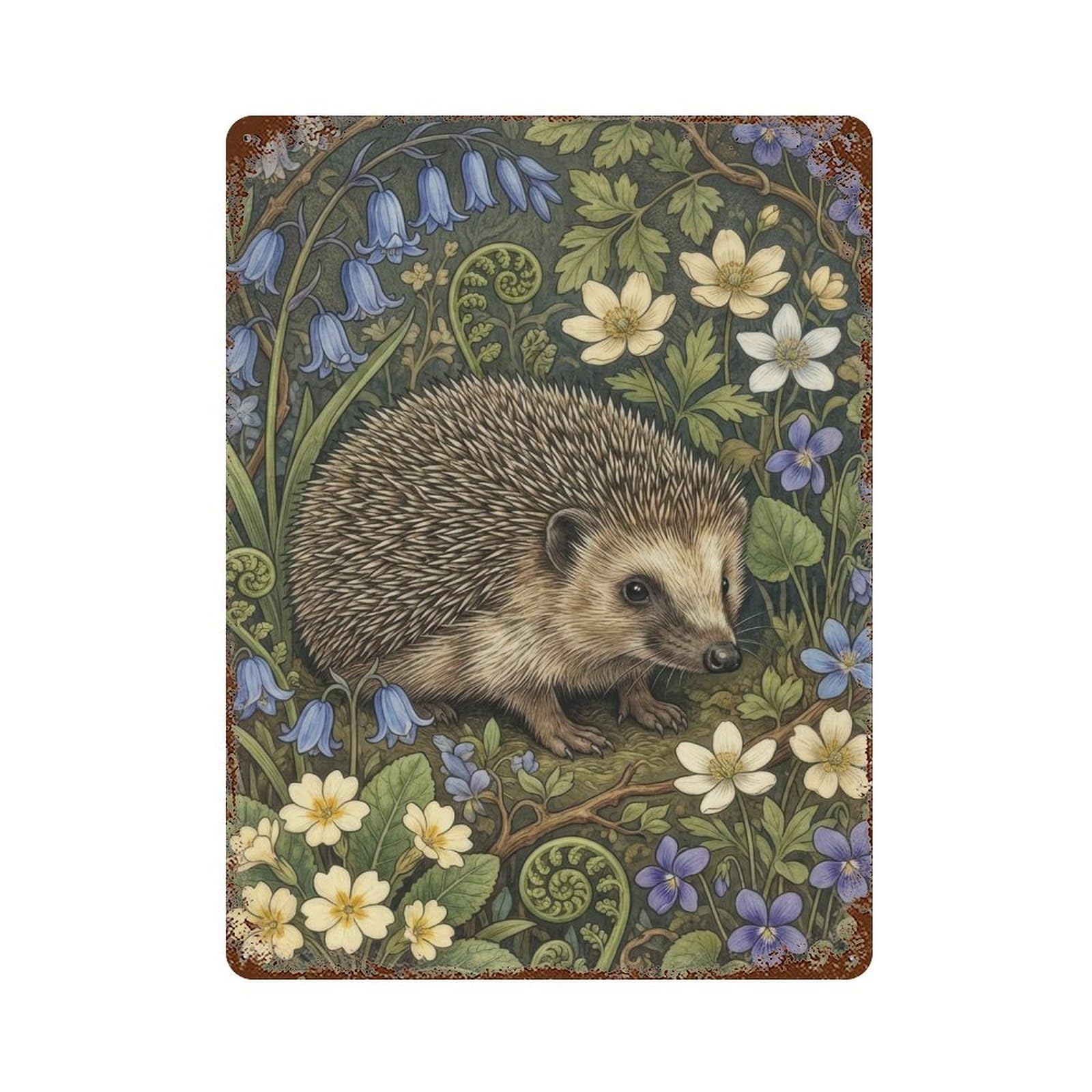 William Morris Hedgehog Among Spring Flowers Cottagecore Decor Arts And Crafts Wildlife Illustration Botanical Wall Decor Art Metal Tin Poster Modern Home Decor Art Home Bar Shop Decorations Vintage