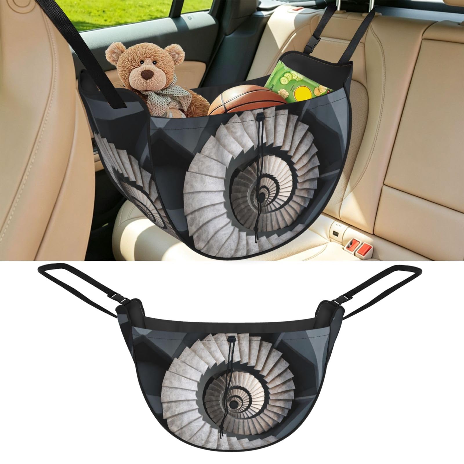 Cntdbu Black Spiral Staircase Car Seat Organizer-Backseat Storage Bag For Travel