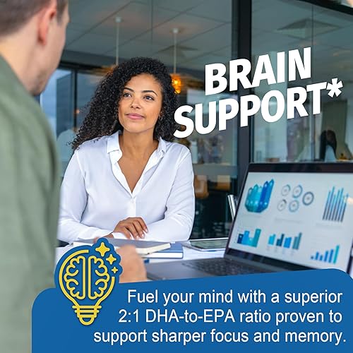 Miniatura 3 de Cápsulas blandas de aceite de pescado Omega 3 con DHA 720 mg EPA 360 mg, relación de algas veganas 21 para ojo cerebral, suplemento Omega 3 de