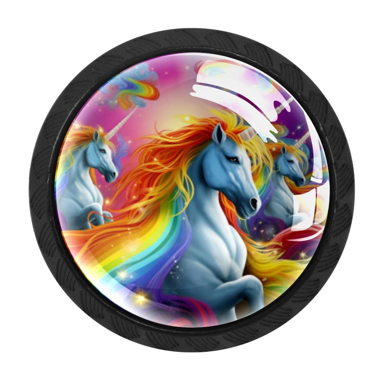 Chenzzzz Multicolored 12 4 Pack Round Cabinet Knobs For Kitchen Bathroom Closet Dresser Cabinets, Rainbow Unicorn