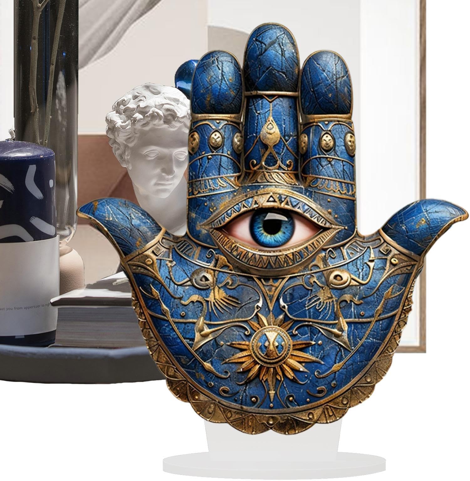 Evil Eye Hand - 25 x 22 cm Wall Decoration, Light Spiritual Symbol, Sacred Geometry Art, Acrylic Flat Sculpture for Meditation Christening, Wedding Houses and Positive Energy Protection