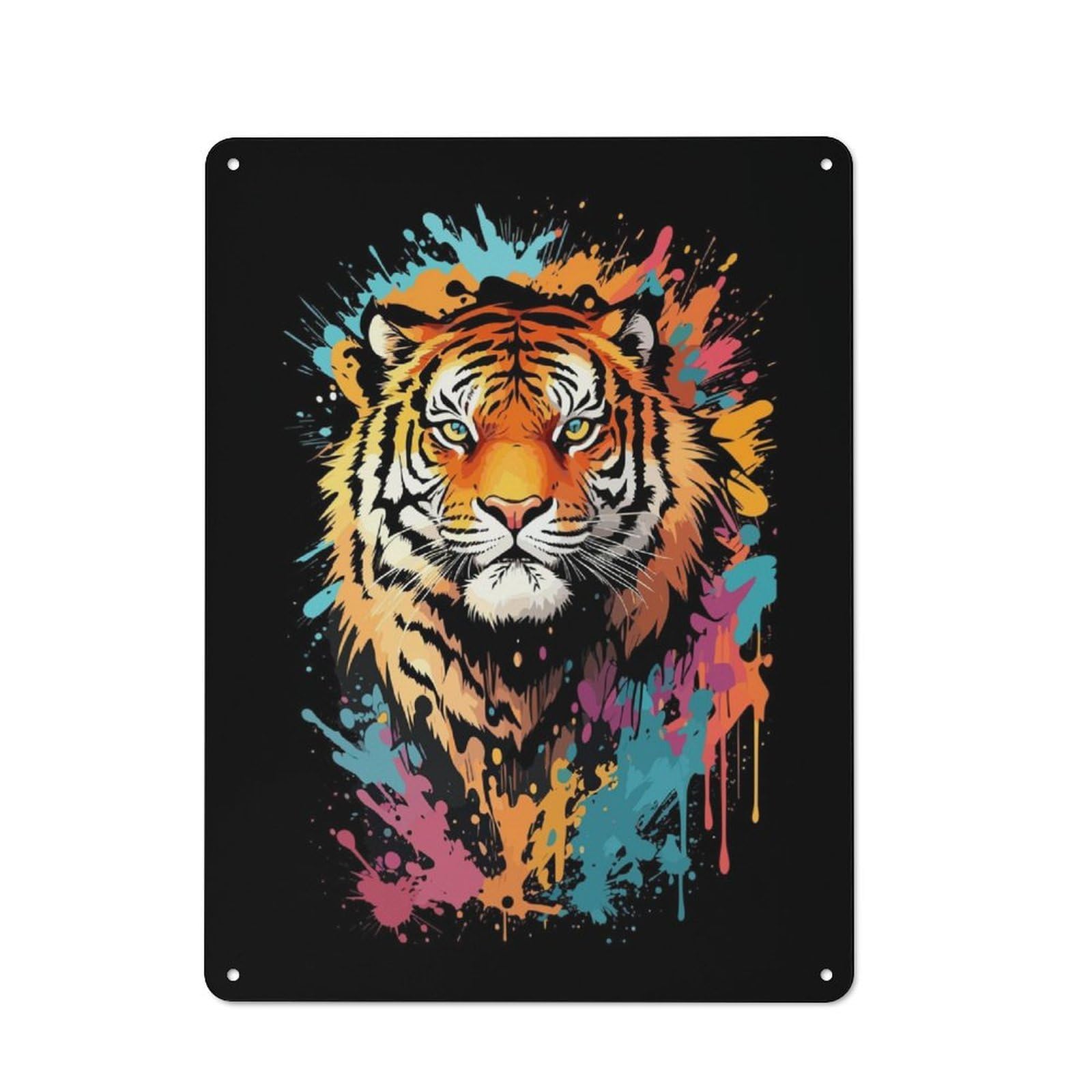 Junmoney Tiger Head Graffiti Retro Metal Plaque 40X30cm Featuring For Garage Wall, A Winter Wall Decor Update For Workshop Decor Fans