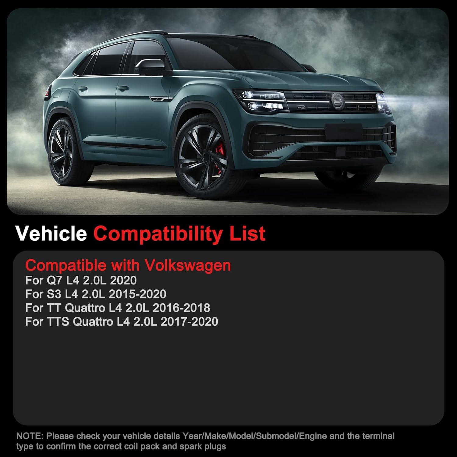 UF716 Ignition Coil Pack Iridium Spark Plugs Fits for Audi A3 A4 A5 A6 Q5 Q7 S3 TT TTS, Fits for Volkswagen Beetle Golf Jetta Passat GTI 1.8L/2.0L 2014 2015 2016 2017 2018 2019 2020 Set of 4