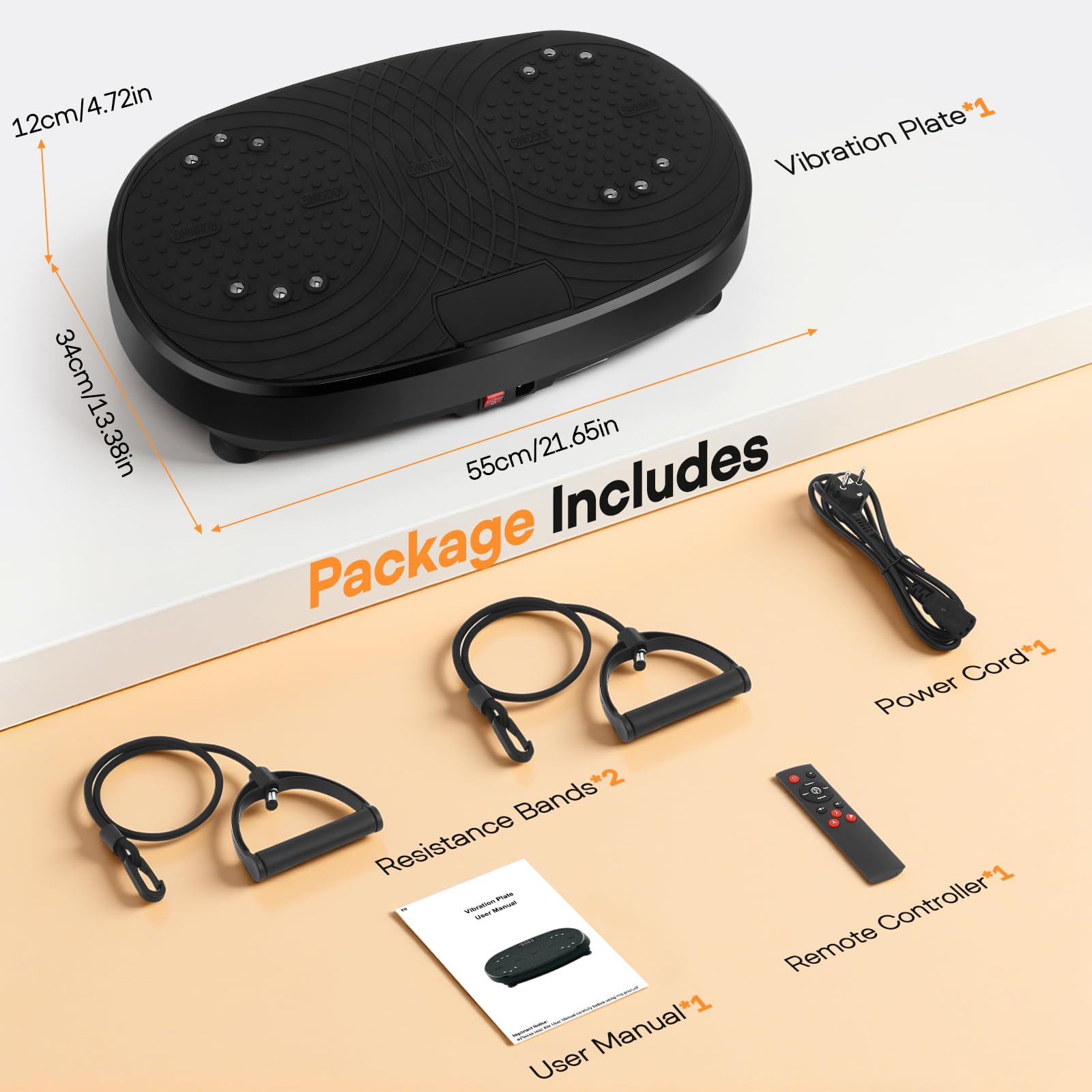 Piastra Vibratoria, 6 Modalità e 120 Velocità Regolabili Piastra Vibratoria Macchina per Esercizio con Fasce di Resistenza e Telecomando, Piastra Vibratoria Timer per Casa/Palestra/Ufficio