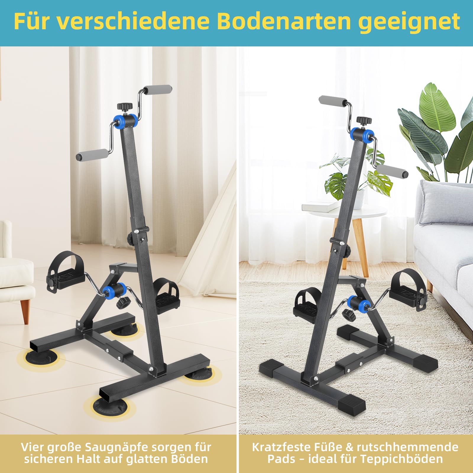 Faltbares Arm- und Bein-Ergometer für Senioren – Pedaltrainer für ältere Menschen, verstellbares Handfahrrad für Physiotherapie, Knie- und Fuß-Rehabilitationstrainer für Erwachsene