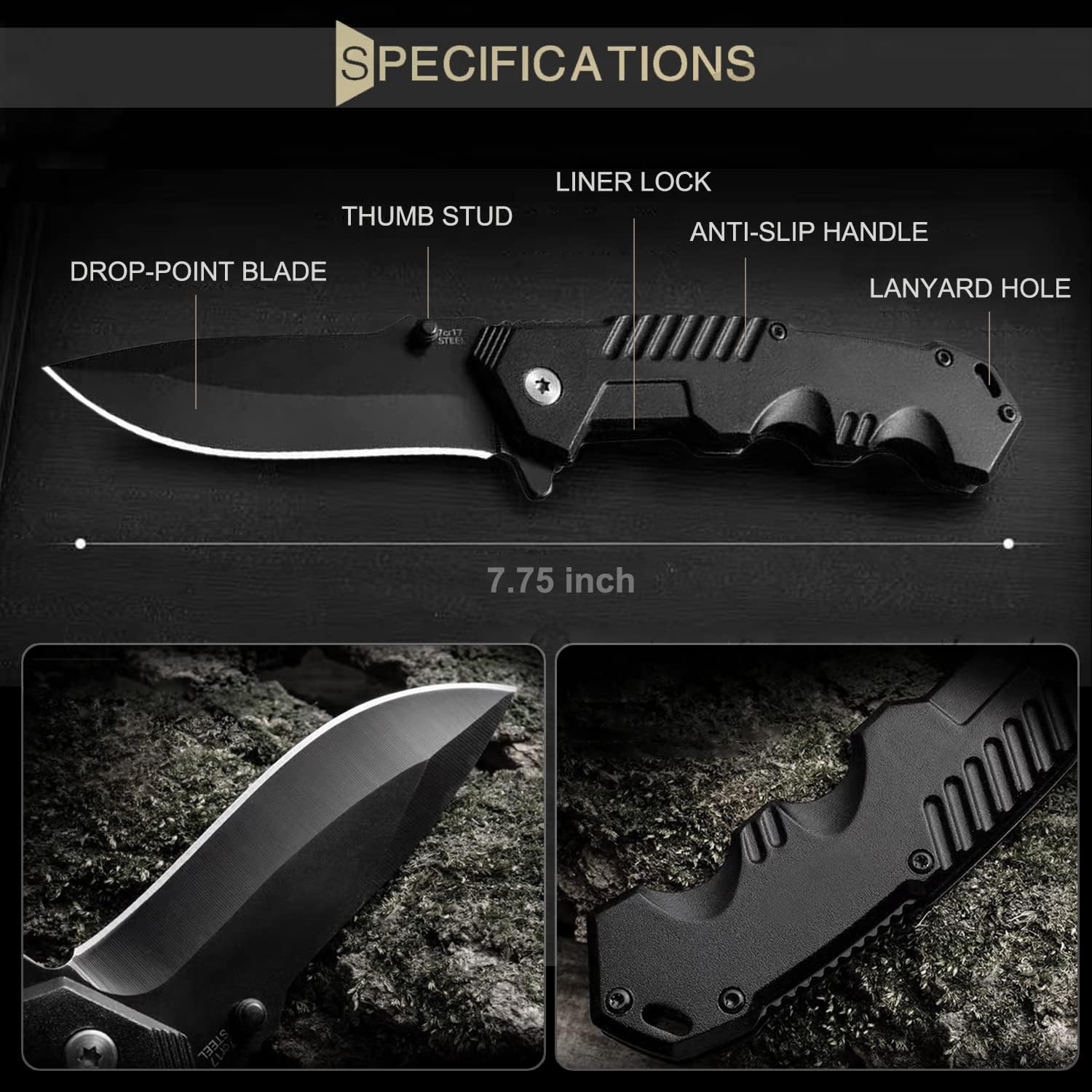 Pocket Knife for Men, Folding Knife with Clip, EDC Pocket Knives with Flipper Open and Liner Lock, Sharp Tactical Knife for Outdoor Survival Camping Hunting Fishing, Cool Knifes for Dad, Mens Gift