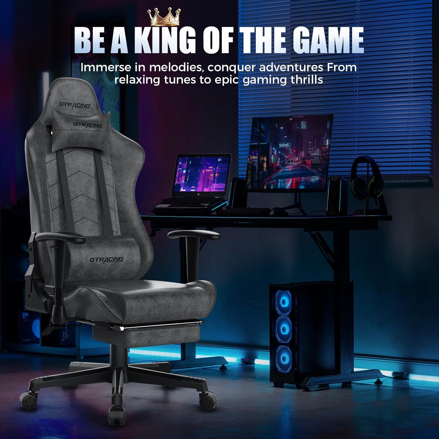 71iyqlLDmZL._AC_SL1500_ GTRACING Gaming Chair with Footrest, Racing Style Computer Chair for Adult, Adjustable Reclining Backrest and Lumbar Support, Stylish High Back Chair for Gaming and Office (Dark Grey)