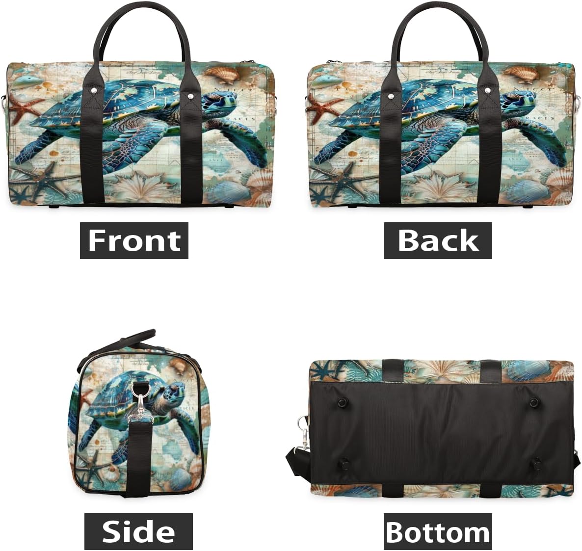 Sea Turtle Maps Travel Duffel Bag for Women Men Large Capacity Overnight Weekender Bags for Lightweight Waterproof Sport Gym Bag for Workout Yoga Swim