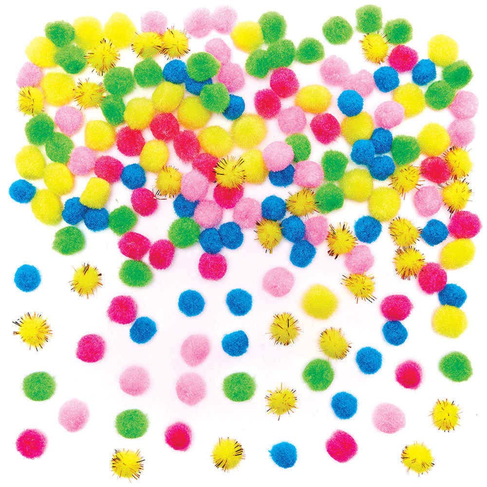 Baker Ross FC549 Fairy Coloured Self-Adhesive Pom Poms - Pack of 200, Arts and Crafts for Kids and Craft Supplies