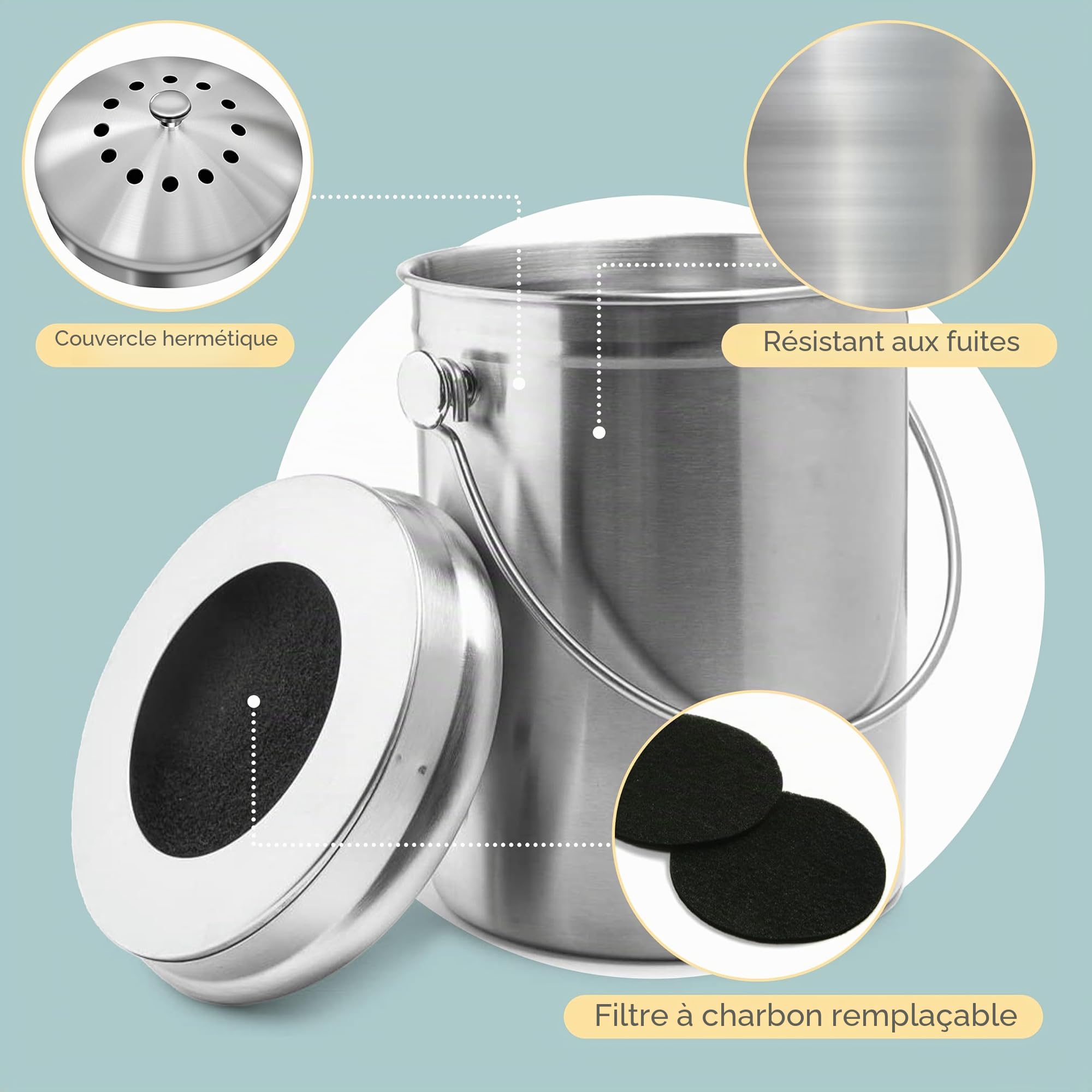 Epica Poubelle à Compost en Acier Inoxydable 3,8 l