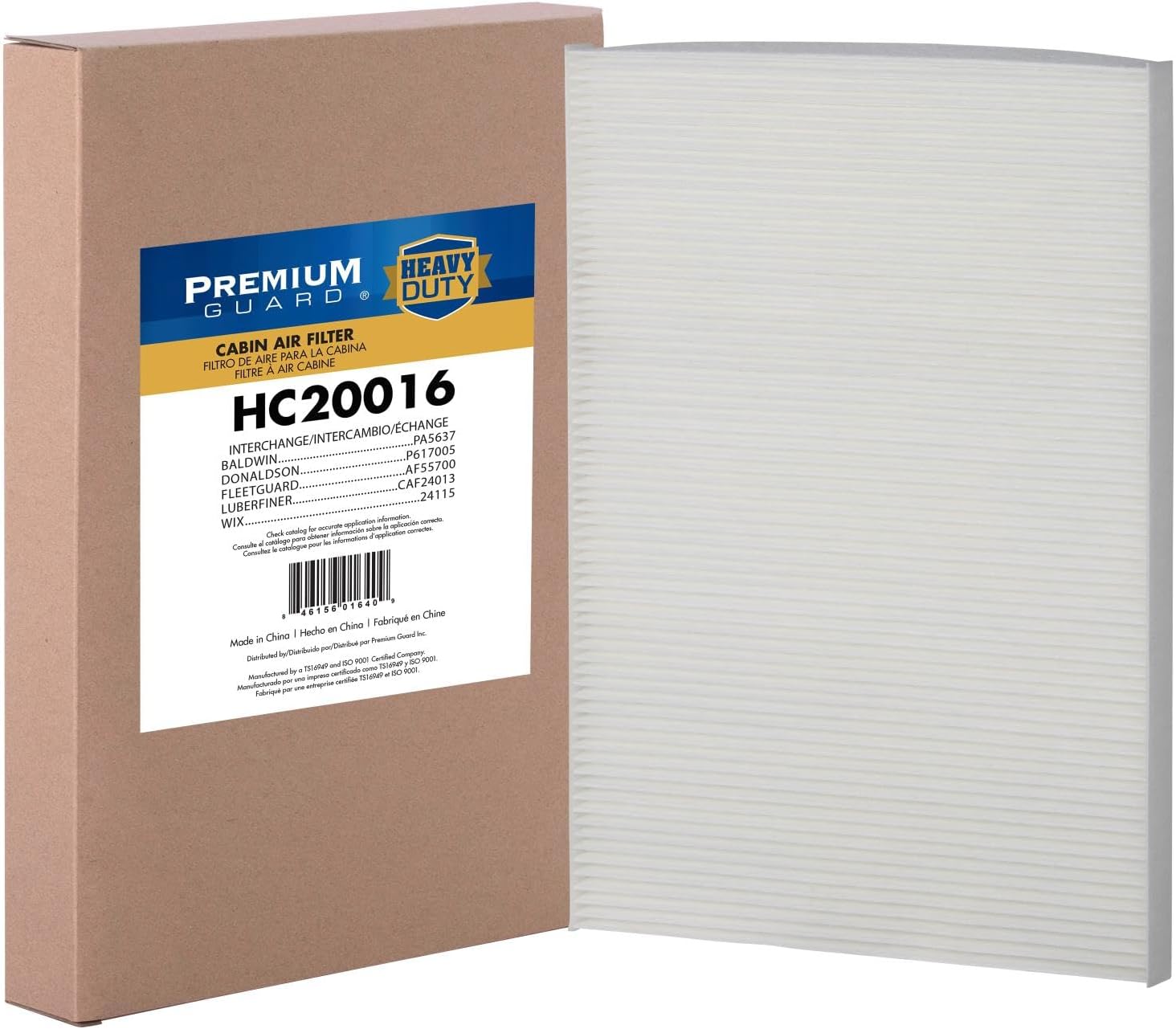 Premium Guard Heavy Duty Truck Cabin Air Filter HC20016 for Kenworth T2000, 1997-2011, Replaces 525507