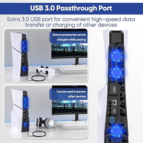 Miniatura 6 de FASTSNAIL Ventilador de refrigeración para consola PS5 Slim, sistema de refrigeración silencioso con función de memoria y luz LED, accesorios de