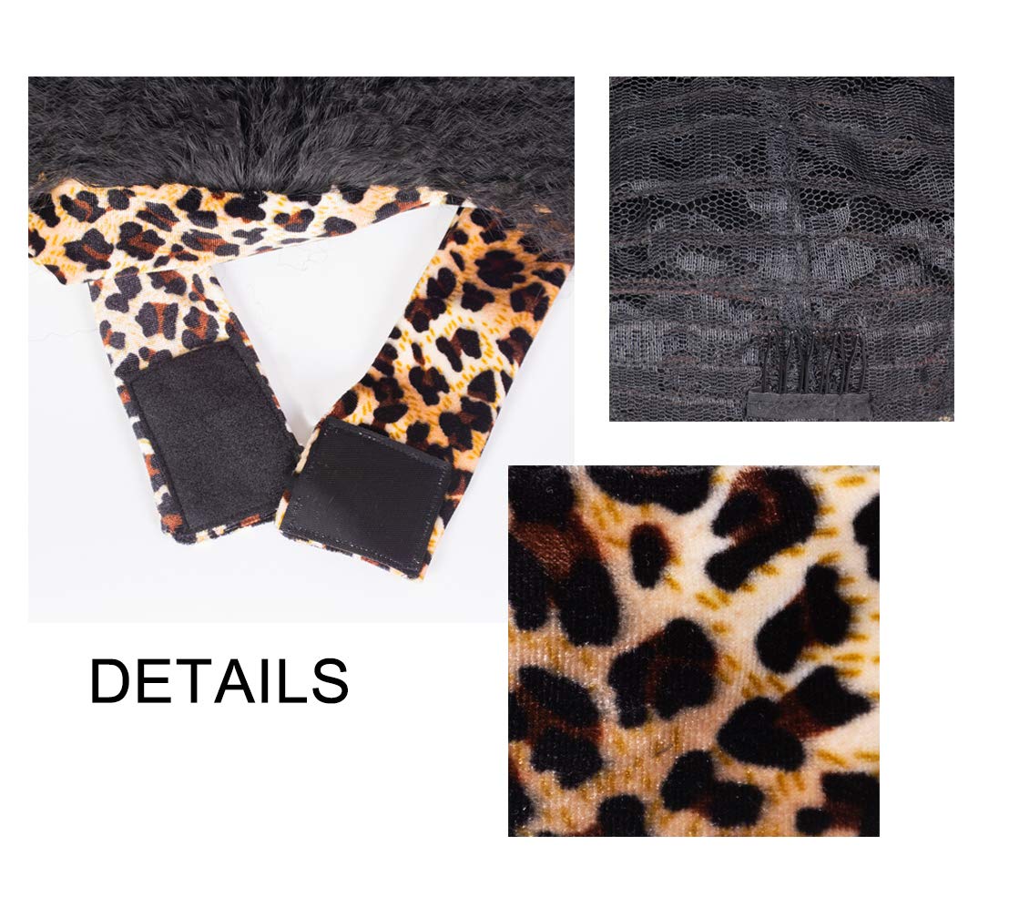 Curly Afro Wig, Kinky Straight Headband Wig, Fluffy Yaki Leopard Print Turban Headband Wig for Black Women Synthetic Wig, Bouncy Soft Premium Hair Wig for Party or Daily (Leopard Print Headwrap Wig)