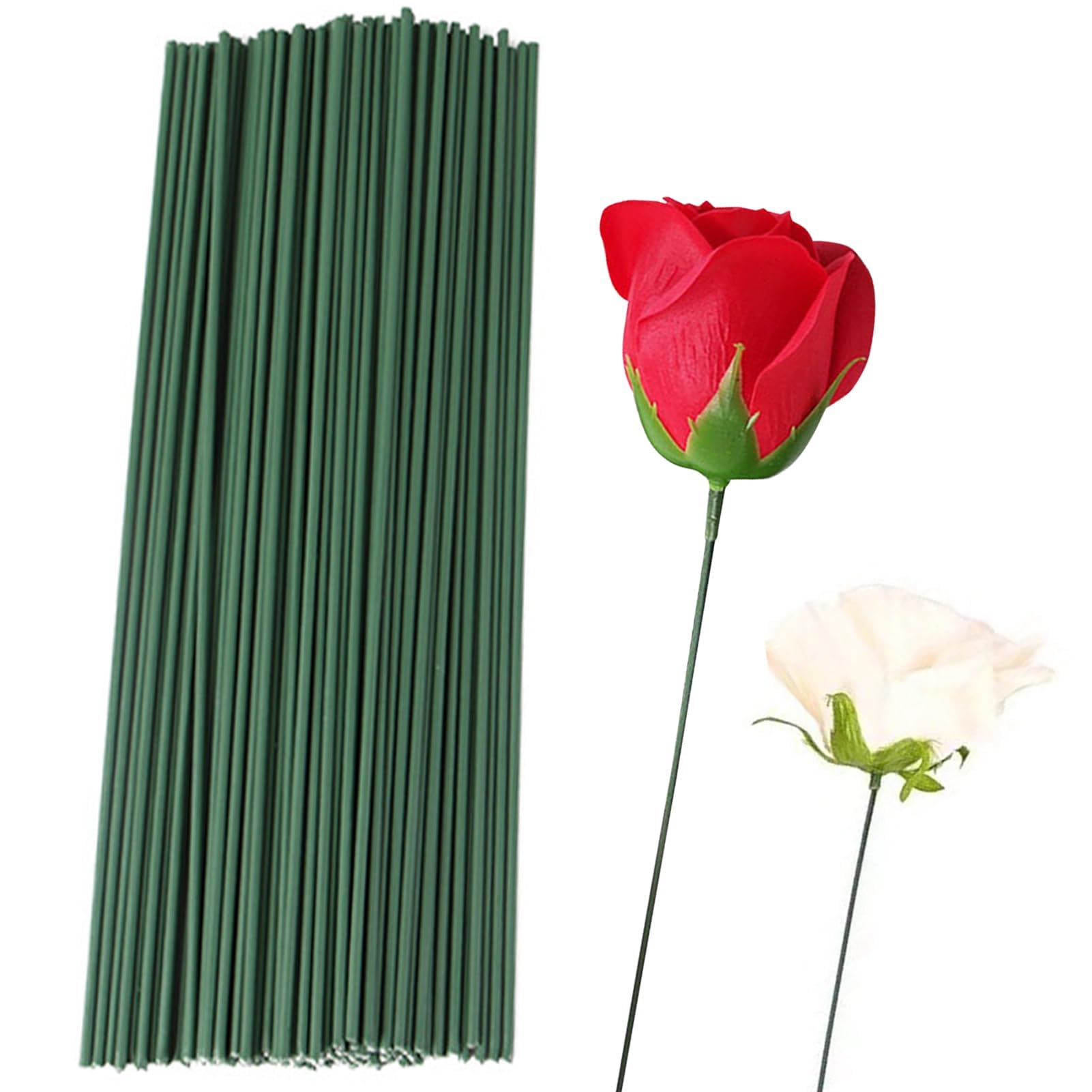 100Pcs Plastic Floral Stems - 6.69 Inch Green Flower Stem Wire For DIY Crafts