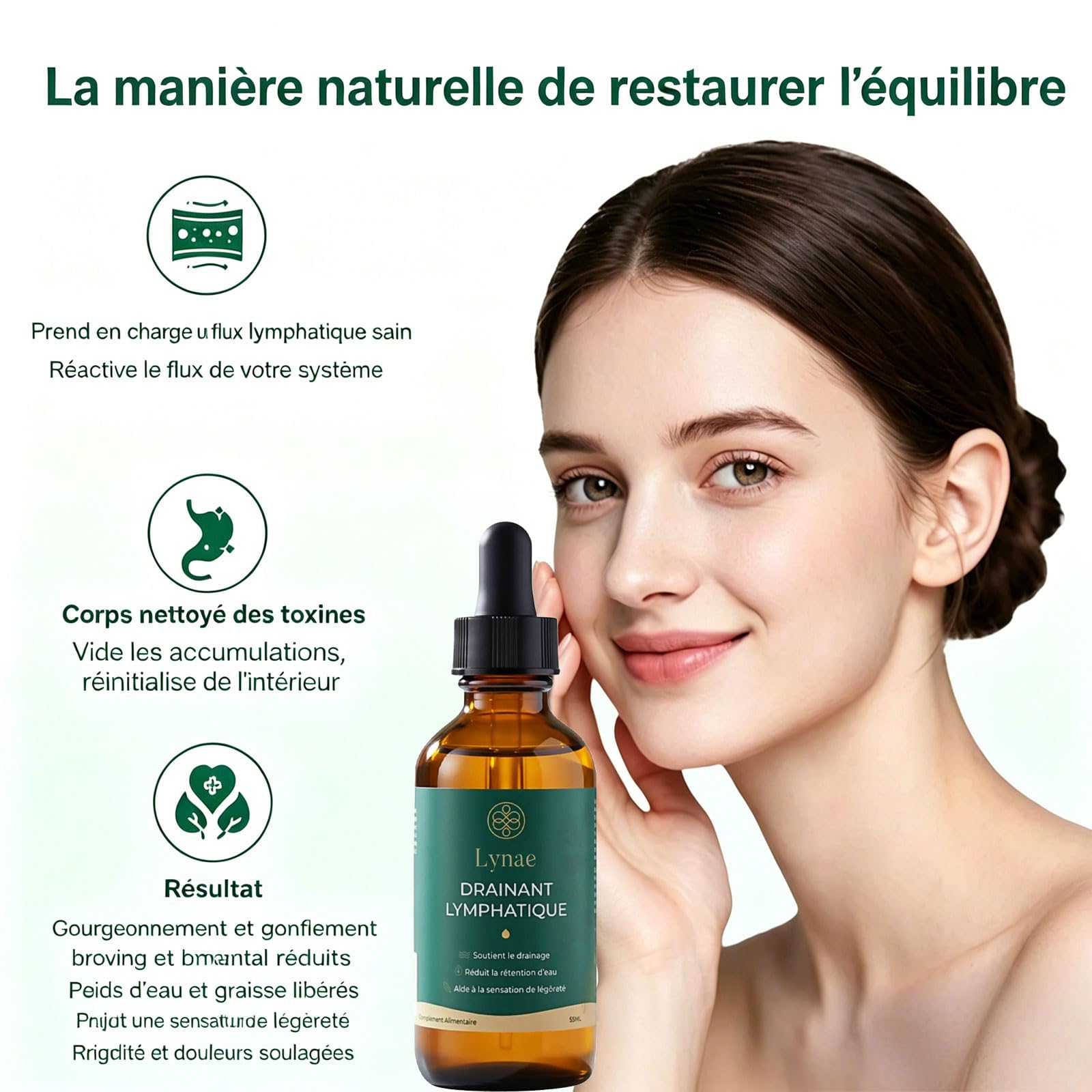 Lynae Drainant Lymphatique Goutte, Lynae Drainage Lymphatique Corps Complet, Mélanges à Base de Plantes Naturelles, Sans Gluten, pour Femmes et Hommes (2 flacons)