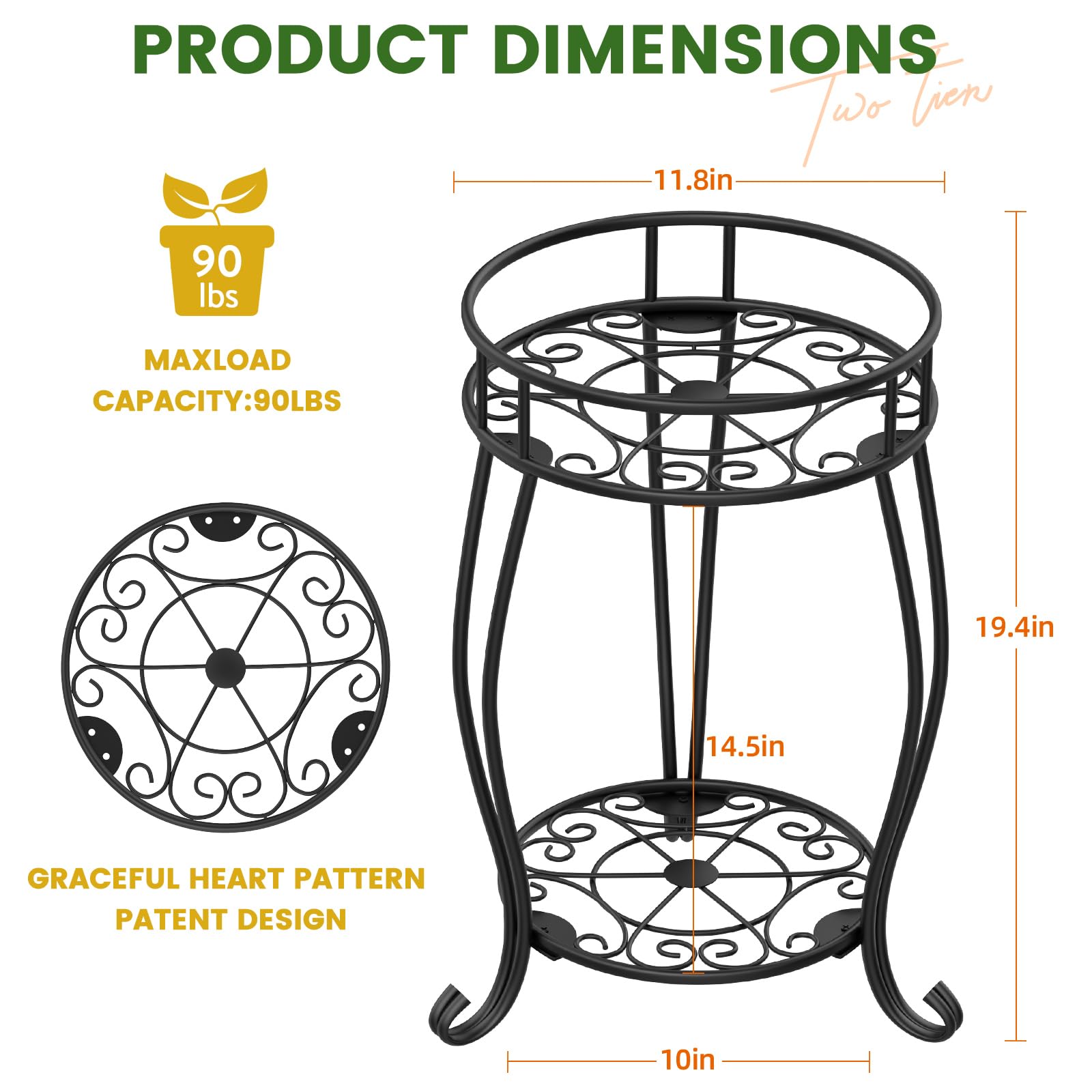 Soporte de metal de 2 niveles para plantas para interiores y exteriores, resistente al óxido, soporte estable para múltiples plantas, soporte para macetas para sala de estar, balcón, jardín, patio 5
