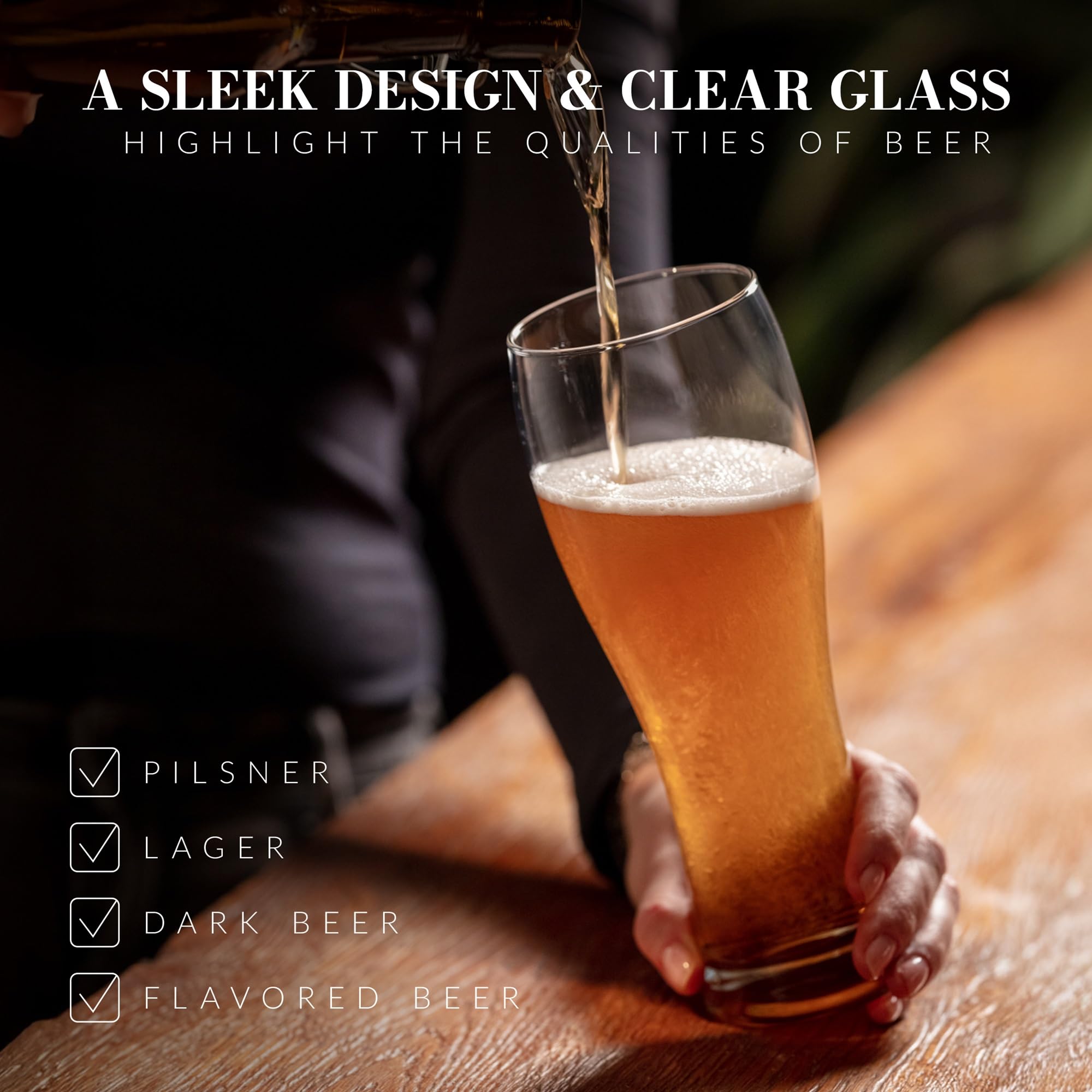 KROSNO Vasos de cerveza altos | Juego de 6 | 16.5 oz | Colección Chill | Perfecto para el hogar, restaurantes y fiestas | Apto para lavavajillas y microondas