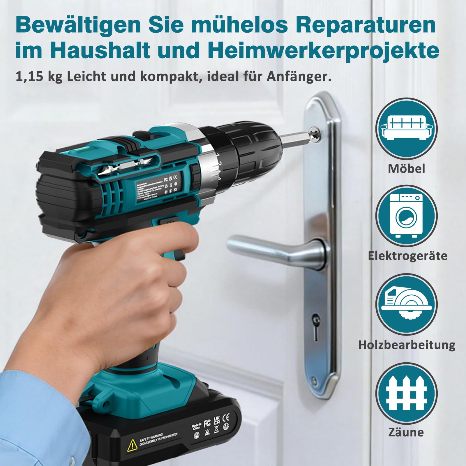 Sundpey Akkuschrauber Set mit 2 Akkus 2,0Ah, 21V Akkubohrer und Schrauber, 1500U/min 45Nm Max Akku Bohrschrauber mit 2-Gang, 18+1 Drehmomentstufen, 10mm Bohrfutter, LED-Licht Für Haus Reparatur & DIY
