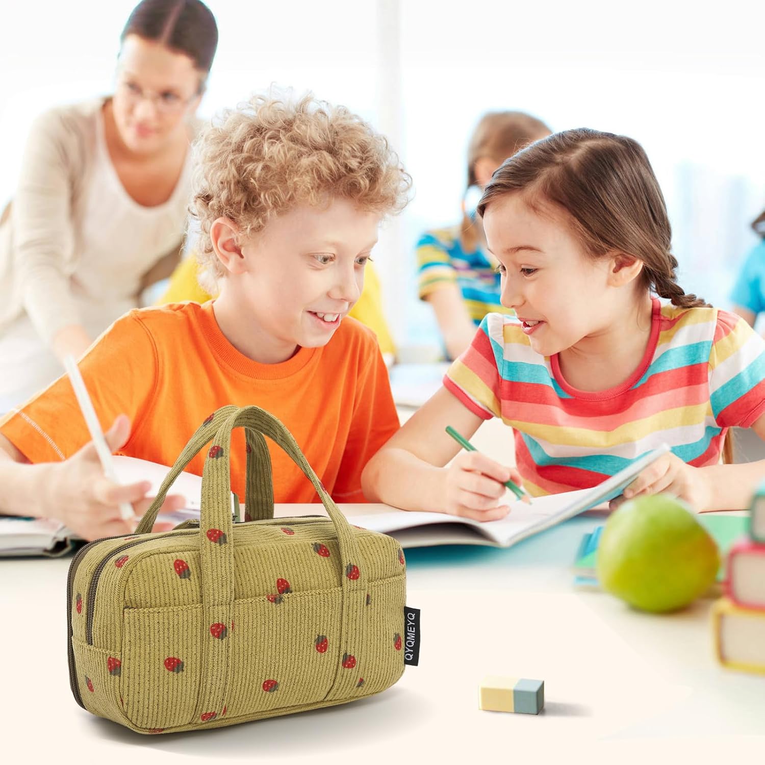 Large Pencil Case Pouch, Extra Big Pencil Bags with Zipper, Cute Corduroy Pencil Pouch with 5 Compartments, Pen Bag Wide Opening, Pencil Pouch Organizer, Pencil Box for Teen Girls Adults - Image 7