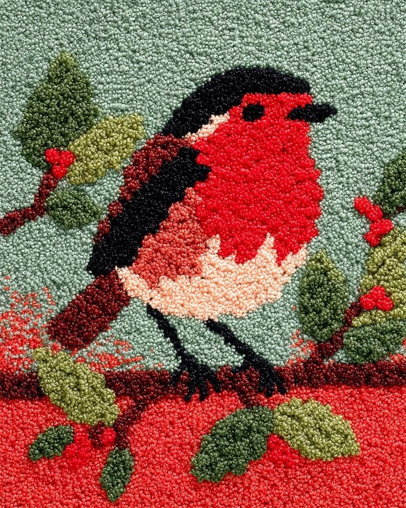 FWRTYCB Latch Hook Rug Kit Robin on a Tree Branch