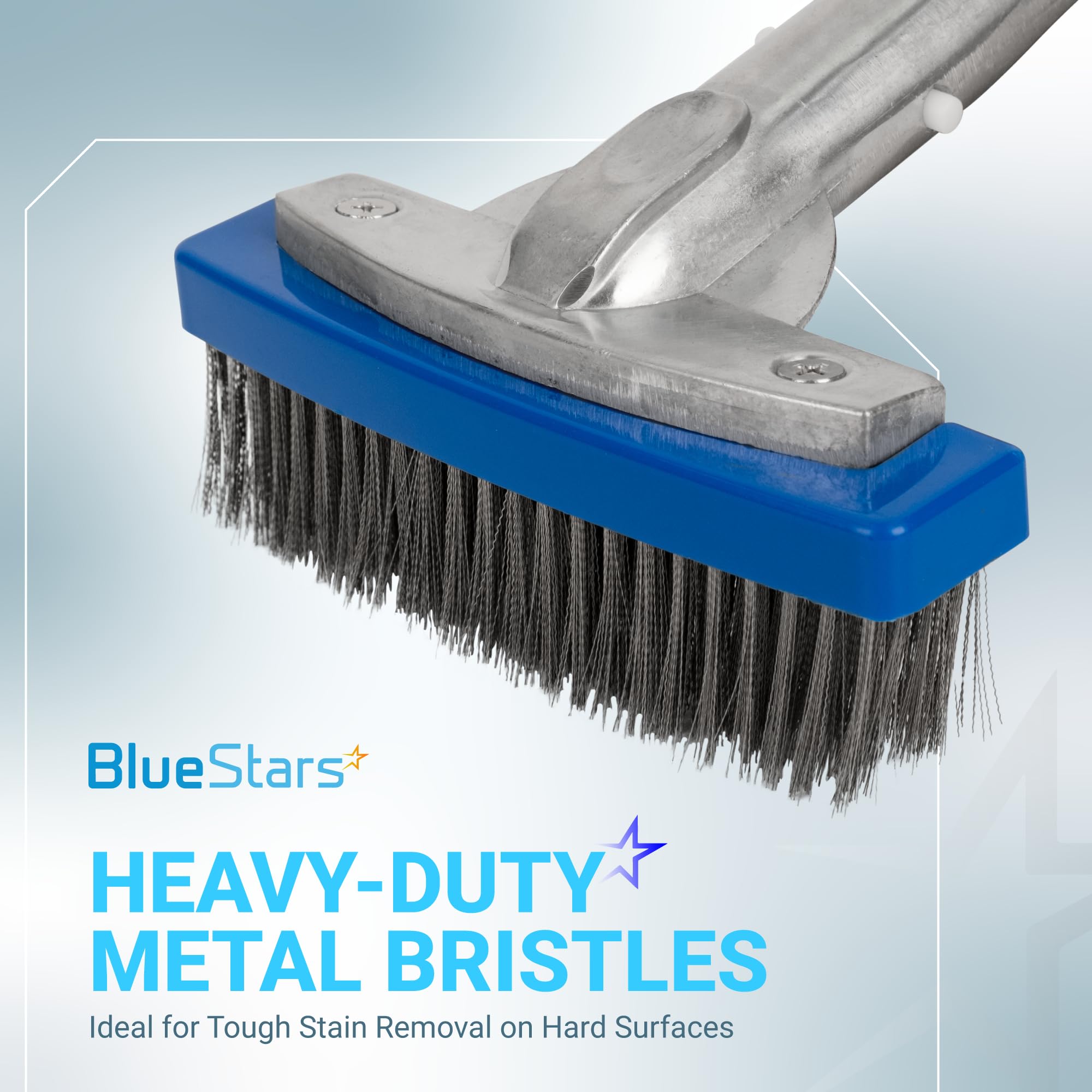 BlueStars Cepillo de piscina resistente de 12,7 cm con alambre de cerdas de acero inoxidable y mango de aluminio de 12,7 cm, adecuado para hacer frente a manchas difíciles en paredes, azulejos,