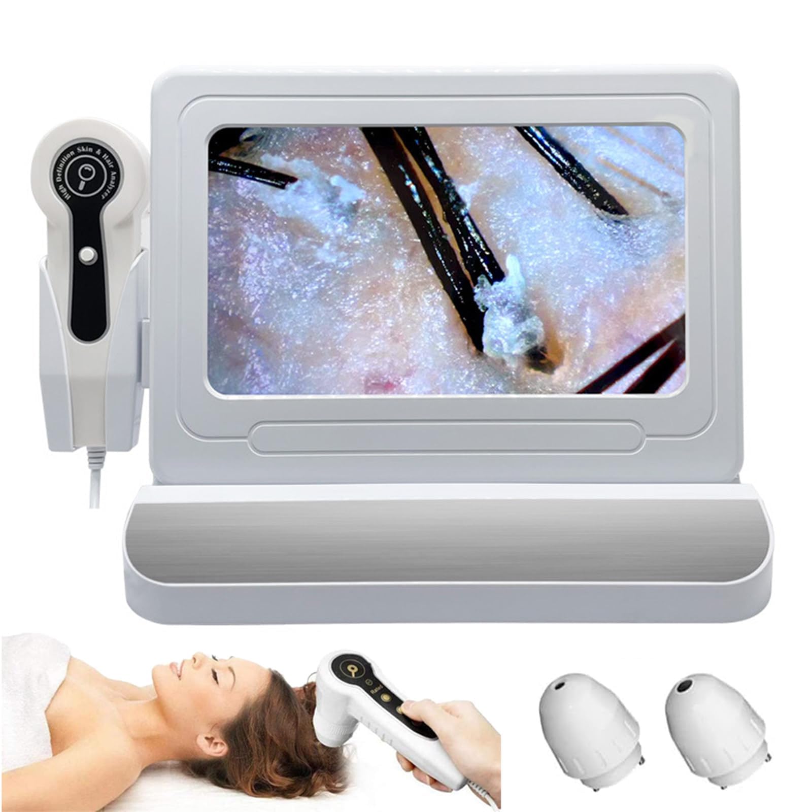 Vexorium Skin Hair Analyzer, 11 Inch HD LCD Screen 50X/200X Skin Magnifier Professional Skin Analysis Machine, All in One Device Follicle Skin Hair Analyzer Detector for Home Salon Use,Silver