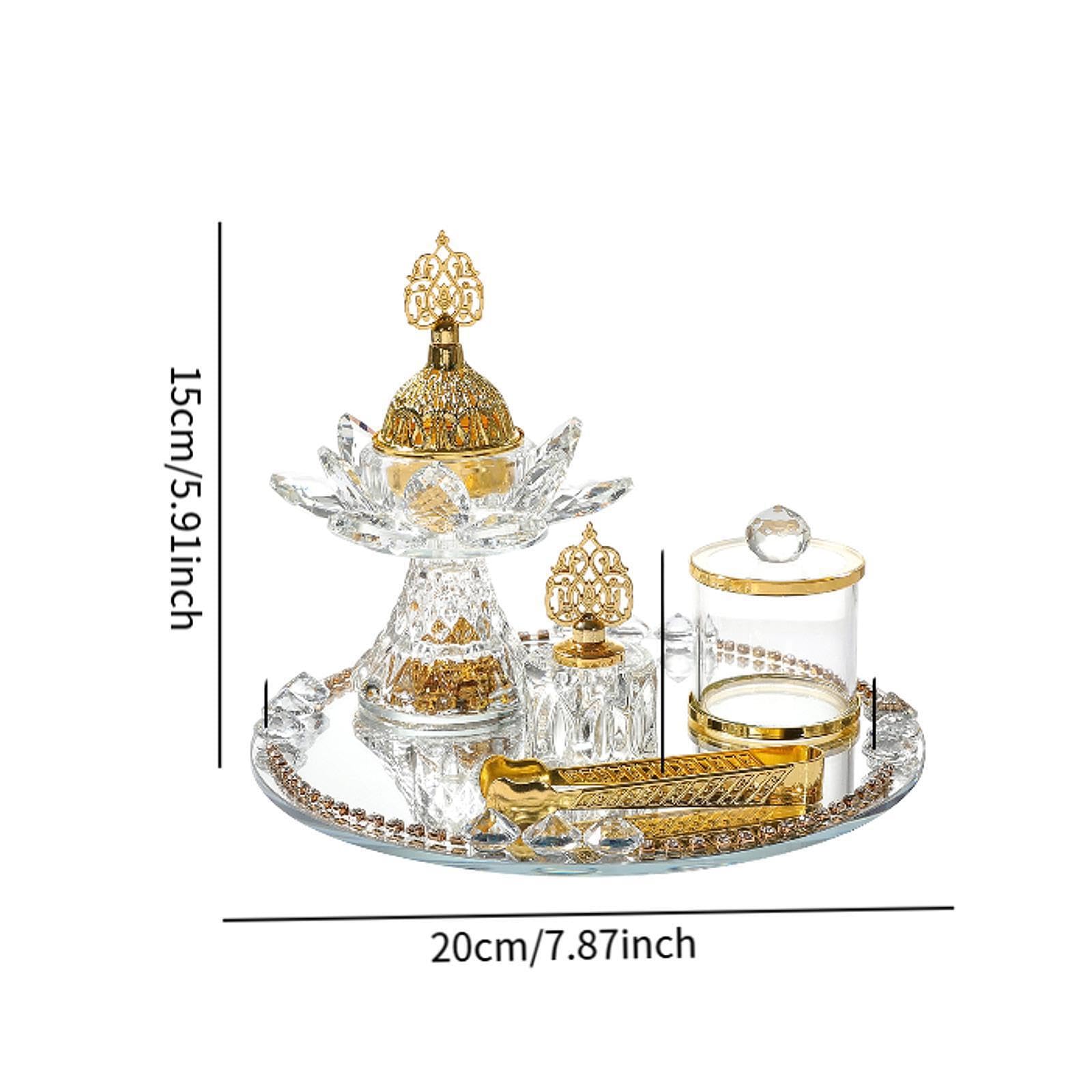 Elegante set di bruciatori di incenso in vetro, centrotavola, incensiere con vassoio, barattolo stoccaggio e pinze per meditazione, matrimonio, porta incenso arabo
