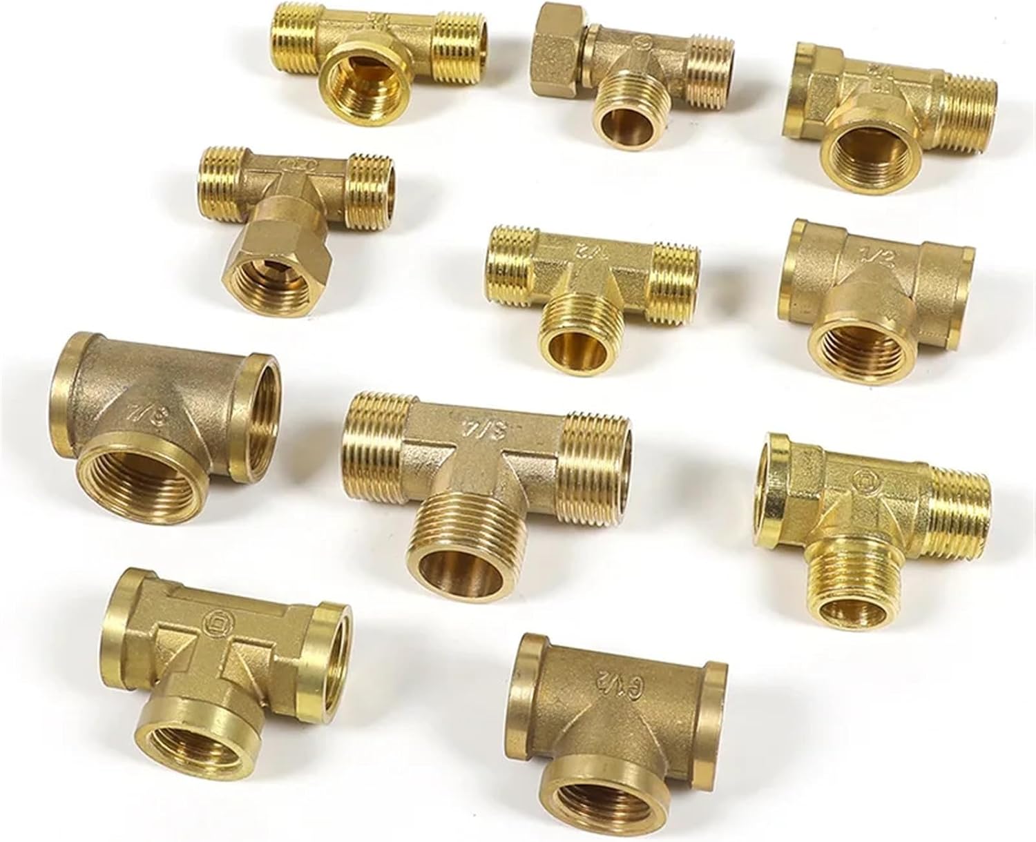 Pneumatic Plumbing Brass Pipe Fitting Male/Female Thread 1/8 1/4 3/8 1/2 Tee Type Copper Fittings Water Oil Gas Adapter 1Pcs(Male-M-F,1.5inch)