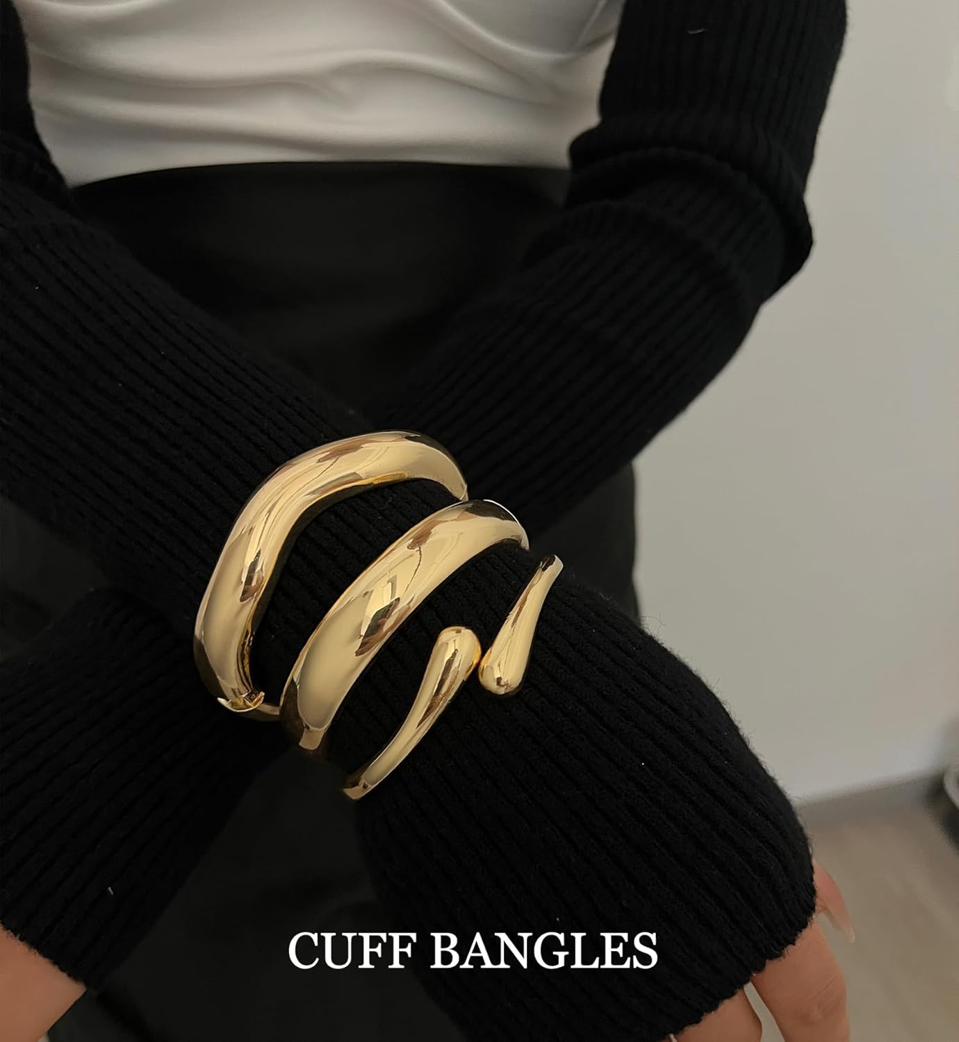 Chunky Gold Bangle Bracelets for Women, 14k Gold Plated Dainty Cuff Stackable Bangles Sets, Trendy Bracelet Stack Fashion Jewelry Gifts - Image 7