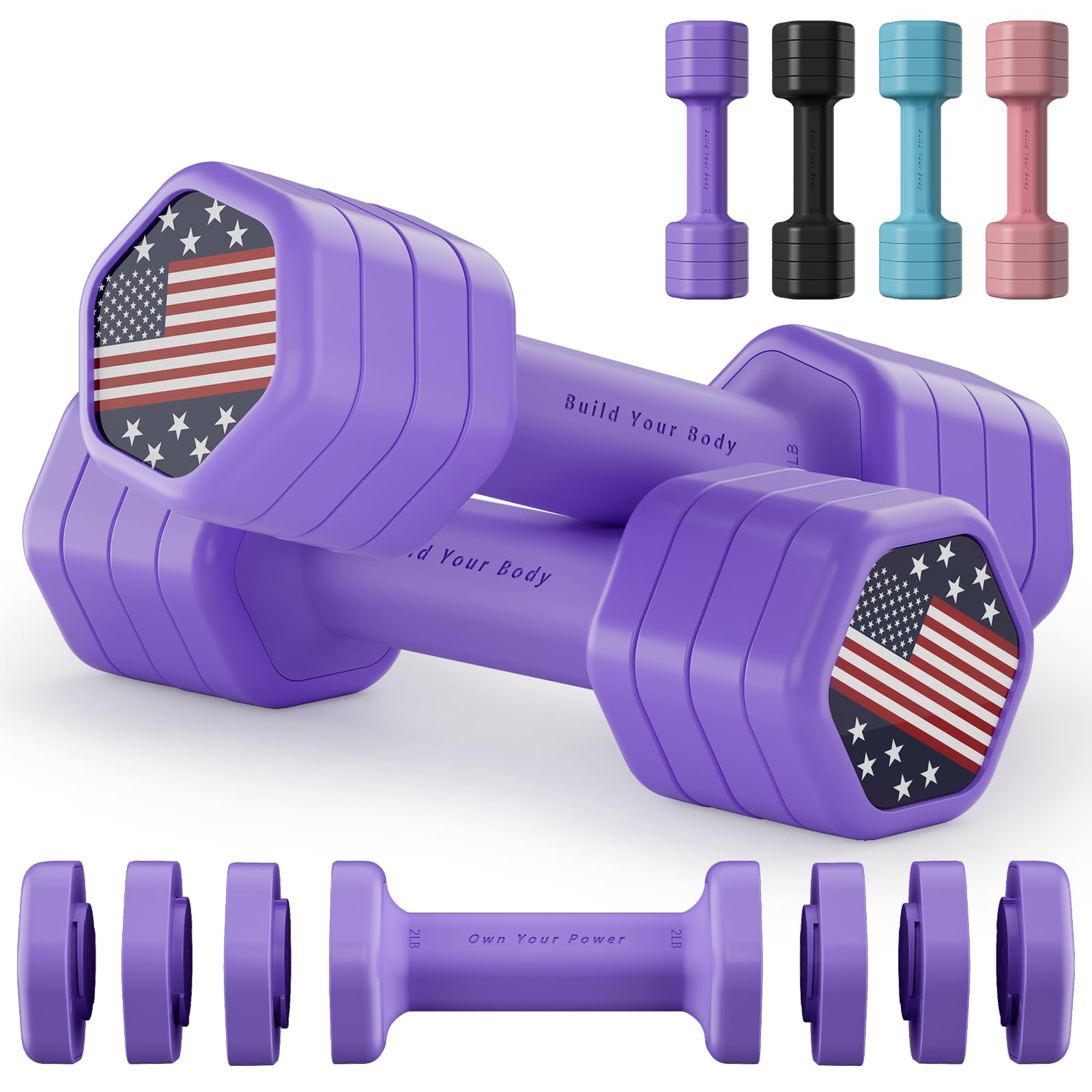 Zempox Adjustable Dumbbell Set of 2, 4 in 1 Hand Weights for Women at Home, 5 lb Weights Dumbbells set of 2, Each 2lb 3lb 4lb 5lb with TPU Soft Rubber Handle for Home Gym Exercise Training