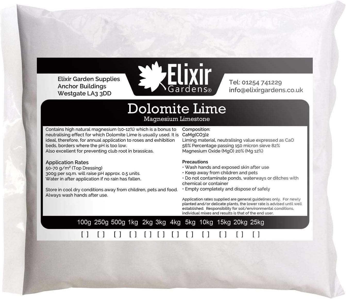 Elixir Gardens Garden Lime Powder Soil Conditioner Limestone Dolodust Various Sizes 500g-25kg | 1kg Bag | Treats upto 20sqm