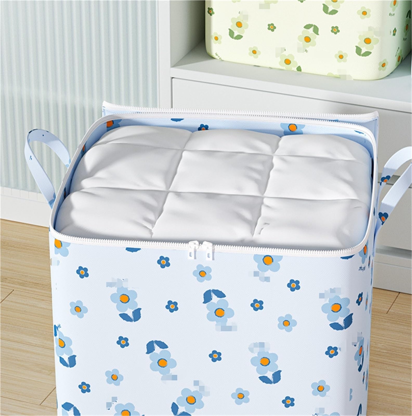 Bolsas Almacenaje Ropa Cubierta No Tejida De La Cremallera Del Doble Del Bolso Del Almacenamiento For El Almacenamiento Combinado Del Edredón De La Ropa Organizador Armario Para Edredones(Blue,50*56*5