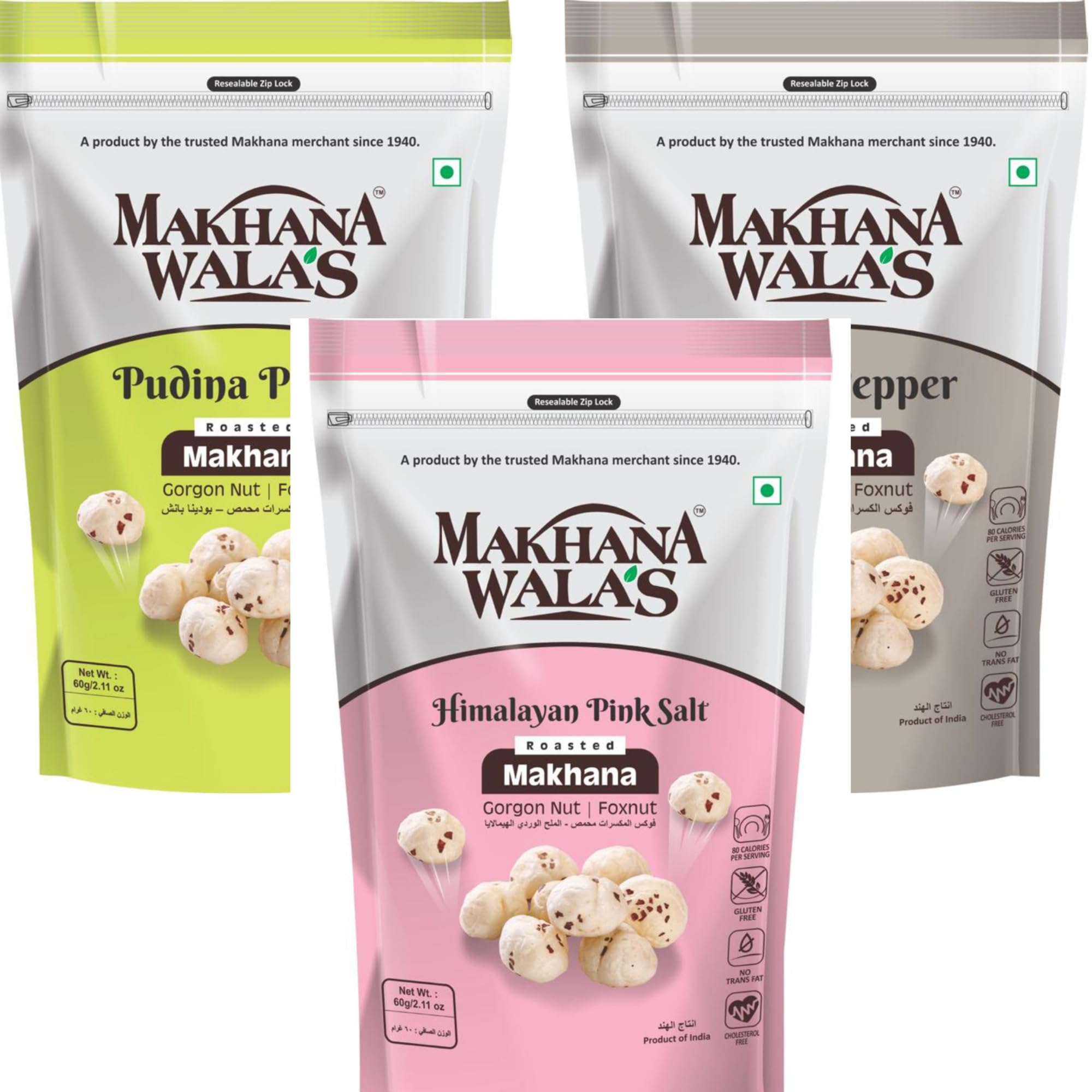 MAKHANA WALAS Roasted & Flavoured Makhana | Gorgon Nut | Gluten Free Vegan Snacks | Healthy Diet Immunity Booster Snacks | Himalayan Pink+Salt N Pepper+Pudhina Flavored Makhana, Pack Of 3, 60G Each (B0D8QFDPFZ) Amazon Price History, Amazon Price Tracker