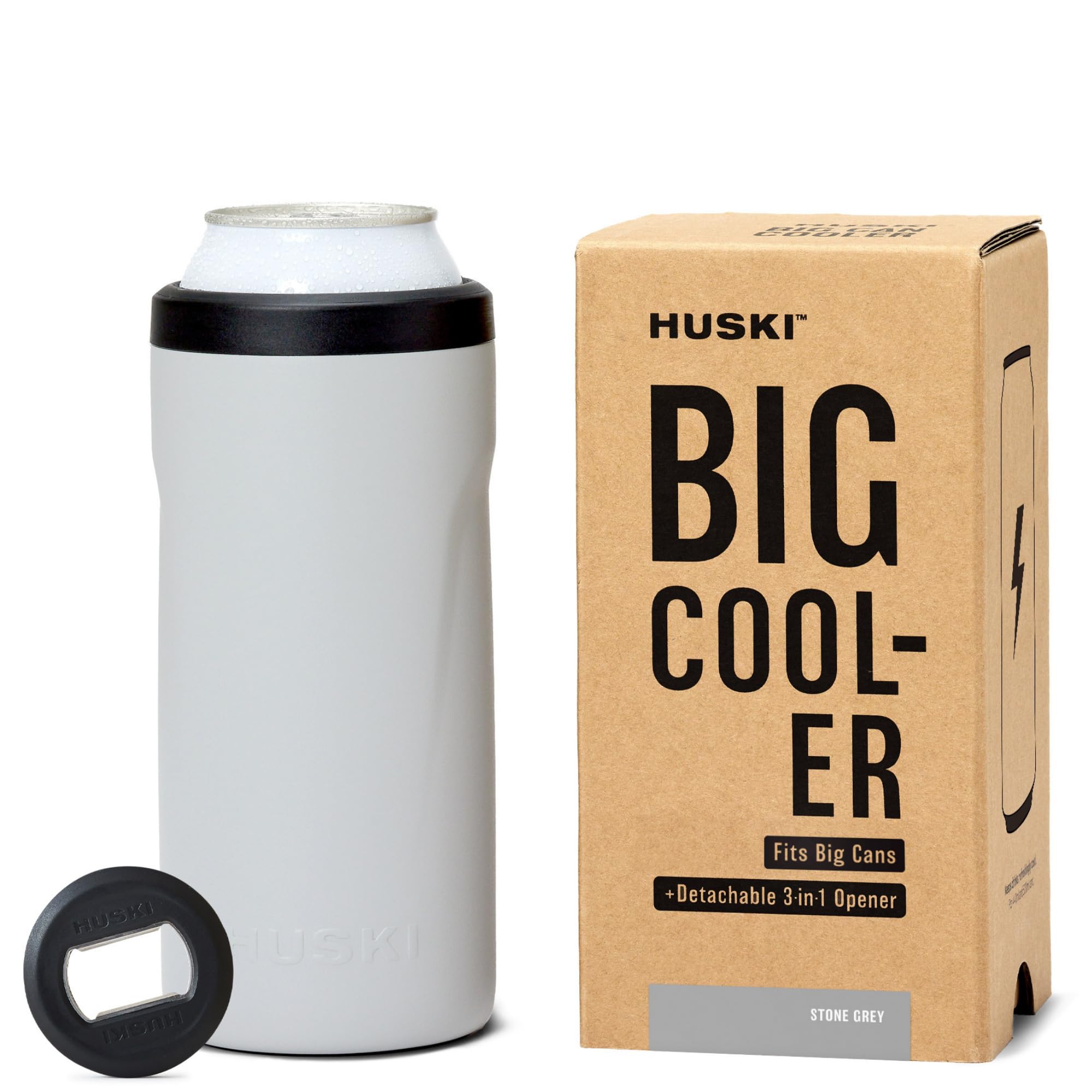 Huski Big Can Cooler | NEW | Premium 440ml & 500ml Beer & Energy Drink Cooler with Detachable 3-in-1 Opener | Triple Insulated | Keeps Cans up to 10x Colder | Doubles as a Tumbler (Stone Grey)