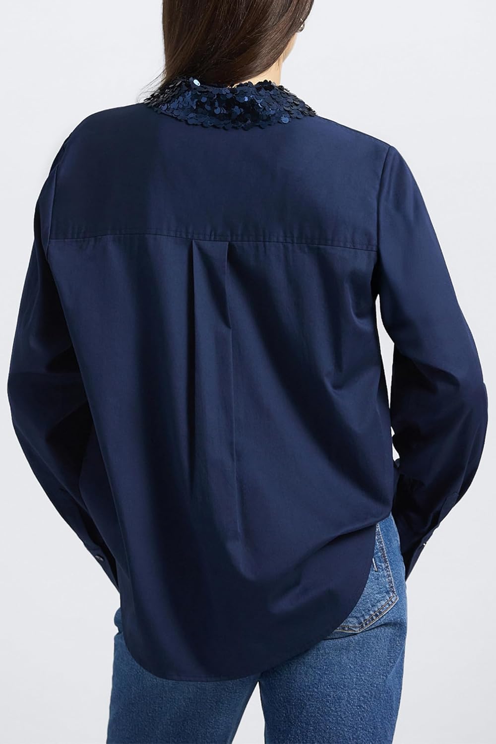 Derek Lam 10 Crosby Womens Alina Sequin Collar Cotton Sateen Shirt - Image 4