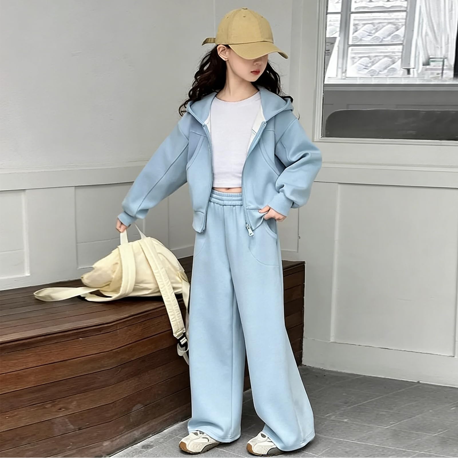 Conjunto Deportivo Niña Chándal 2 Piezas Chaqueta con Cremallera y Capucha + Pantalón Jogging para Primavera Otoño