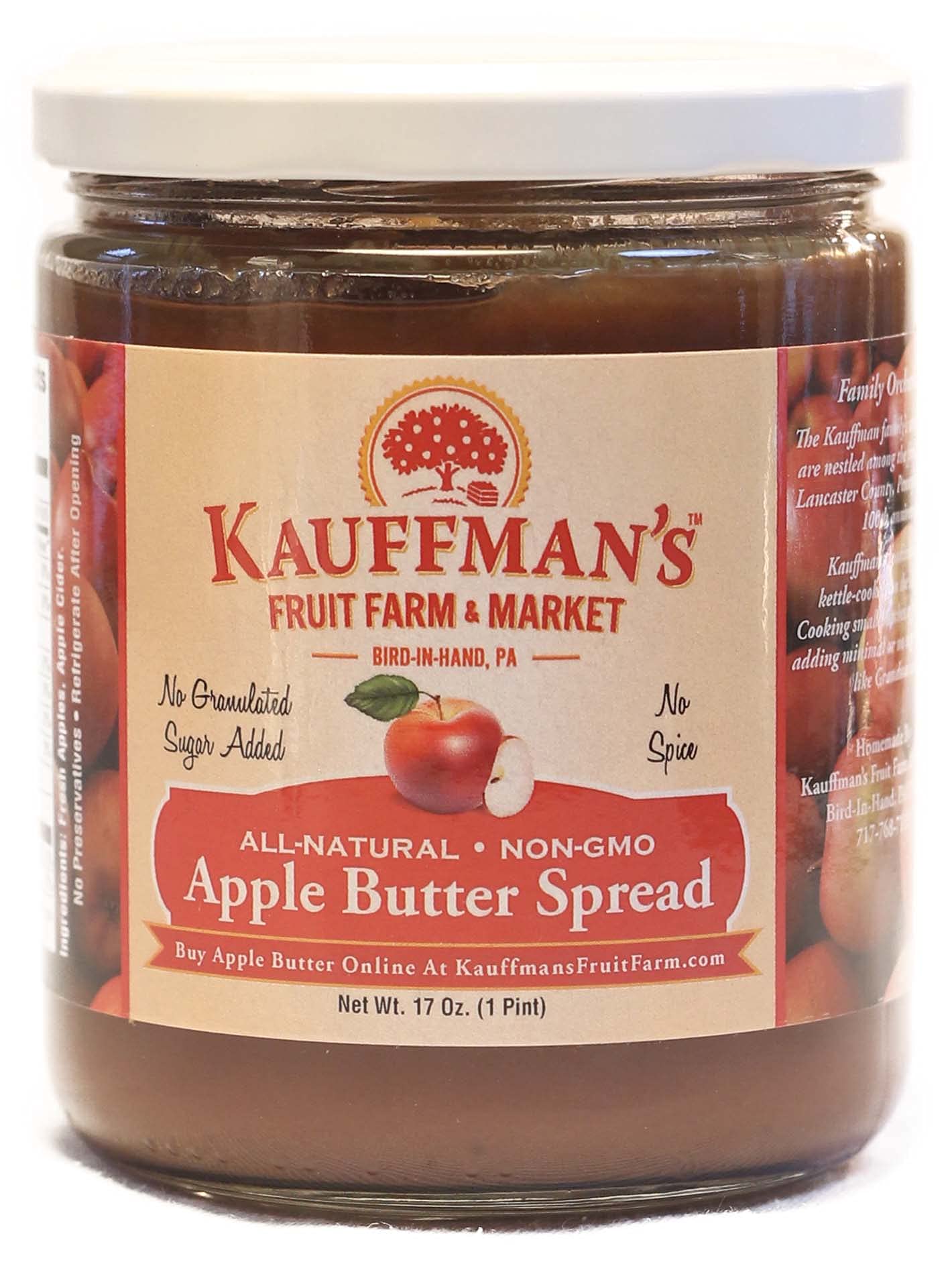 Kauffman's Fruit Farm Kauffman Orchards Homemade Apple Butter Spread, Plain, 17 Oz. (Pack of 2)