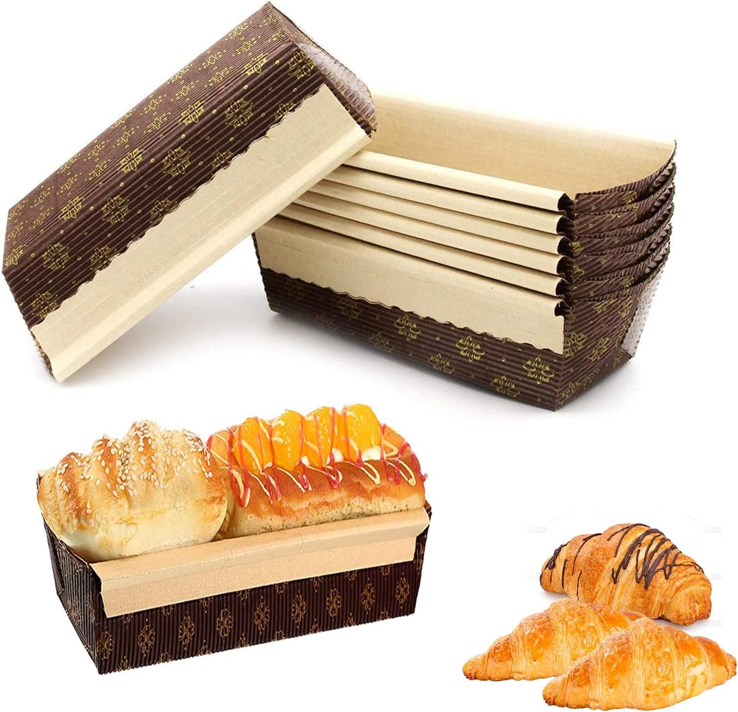 AUTOWRAP 10 Piece Rectangle Paper Loaf Pans for Baking Disposable Baking Loft Mold Kraft Paper Bread Loaf Pan for Quick Bread Small Pumpkin Meatloaf, Microwave Oven