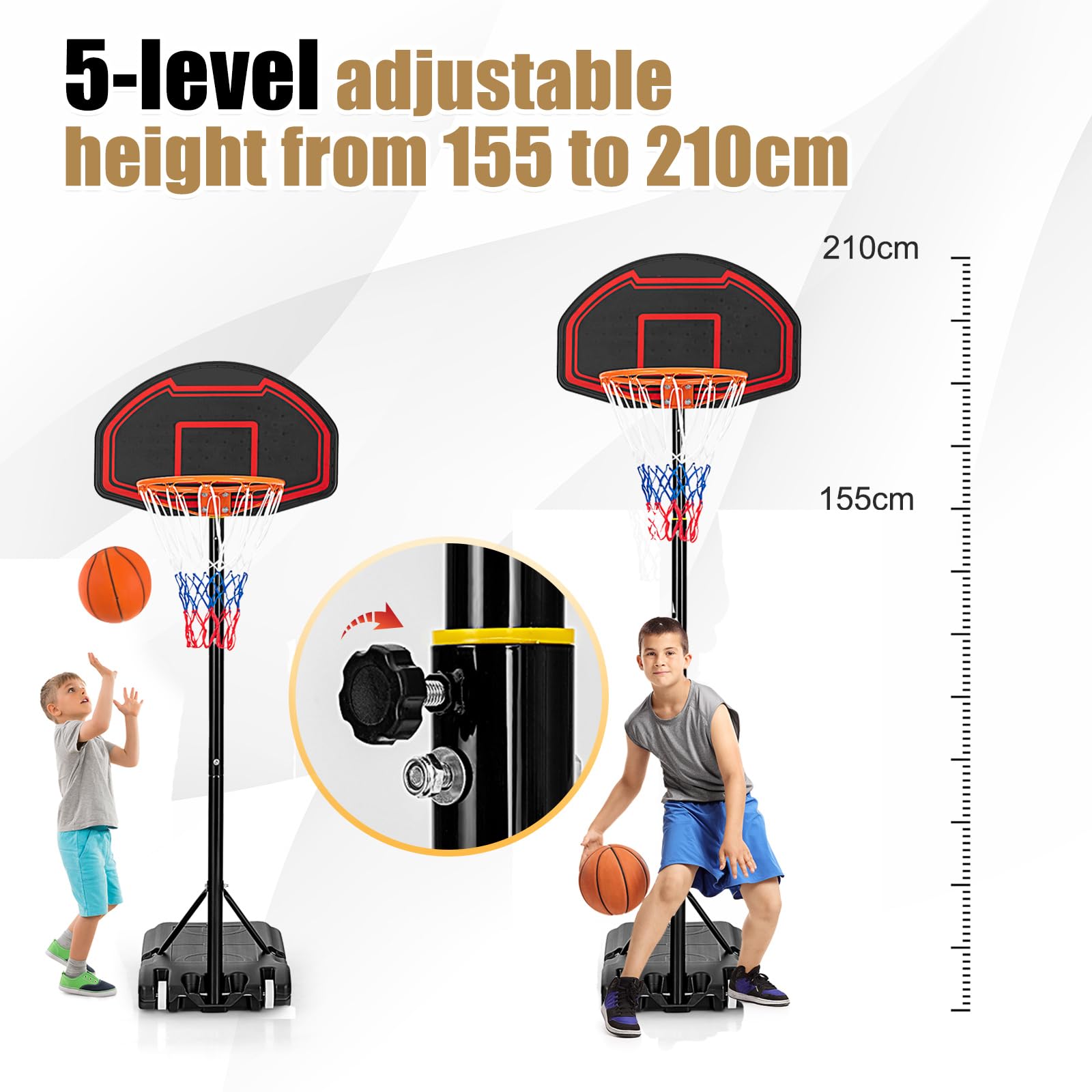 KOMFOTTEU Canestro Basket Esterno HDPE, Altezza Regolabile 5 Livelli