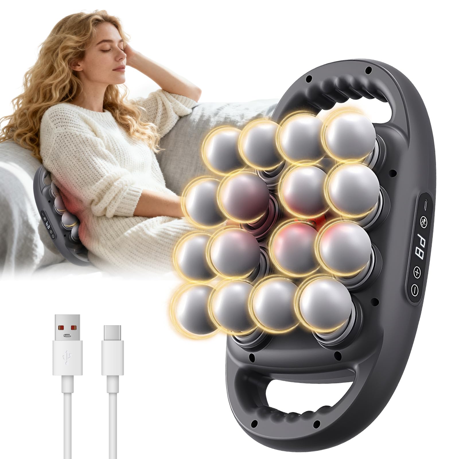 16-Head Massage Gun Deep Tissue Massager, Portable Back Massager with 9 Modes & 9 Intensities, 16-Head Wide Coverage, 50kg Deep Pressure, for Neck, Back, Shoulders, Legs (Basic)