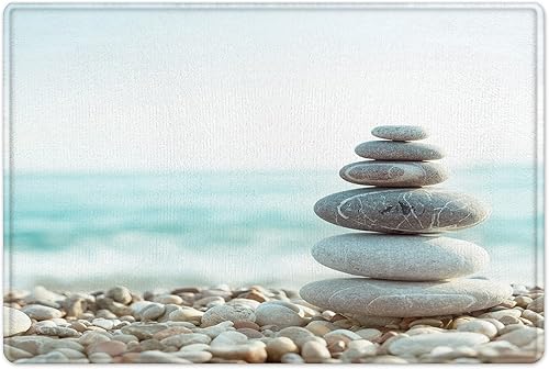 Alfombra de baño de piedra zen, alfombra de baño japonesa con temática zen asiática, playa, océano, spa, tapete de baño, antideslizante, lavable a